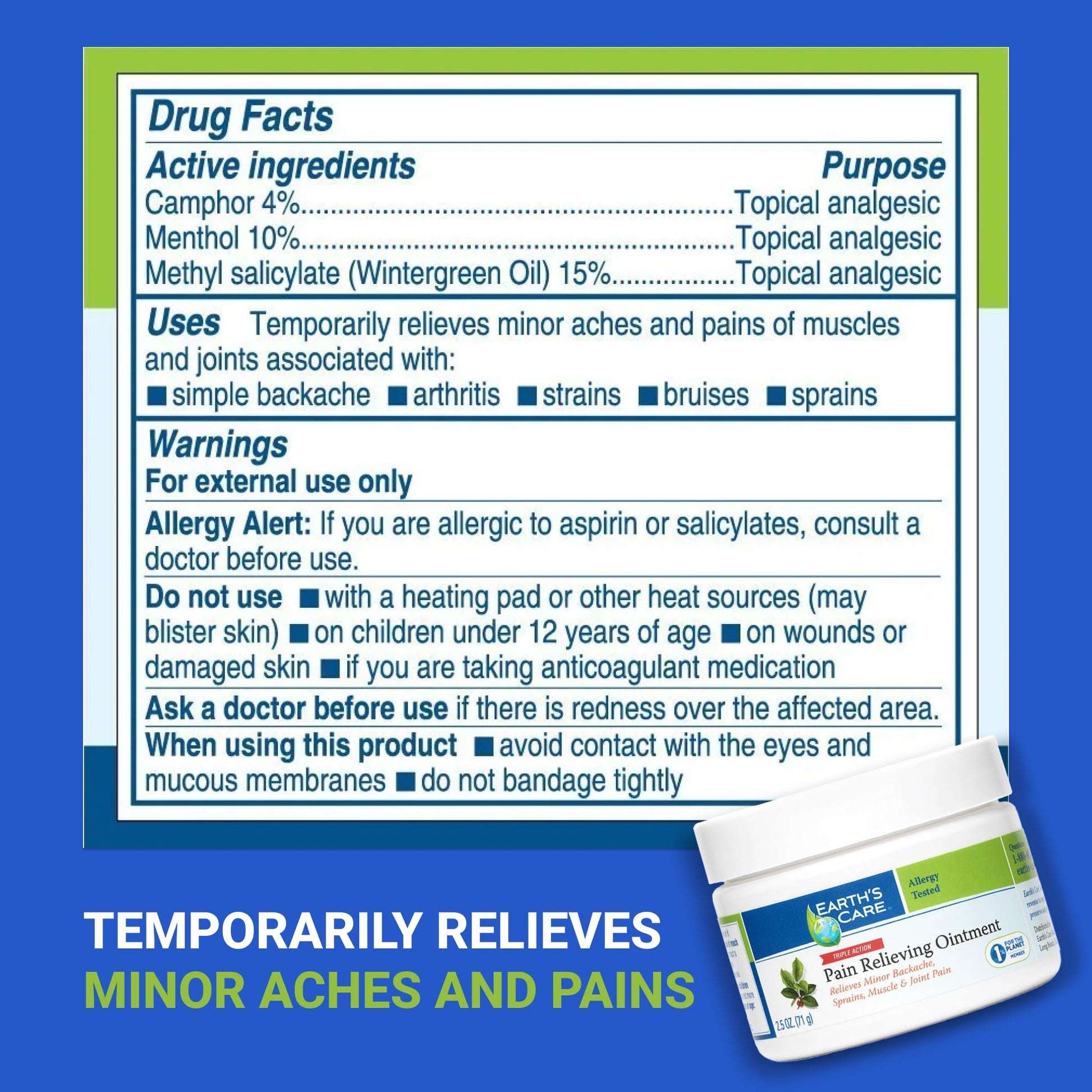 Earth's Care Pain Relieving Ointment - Triple Action Muscle and Joint Cream - Topical Analgesic 2.5 oz. (71 g) Earth's Care buy supplements canada