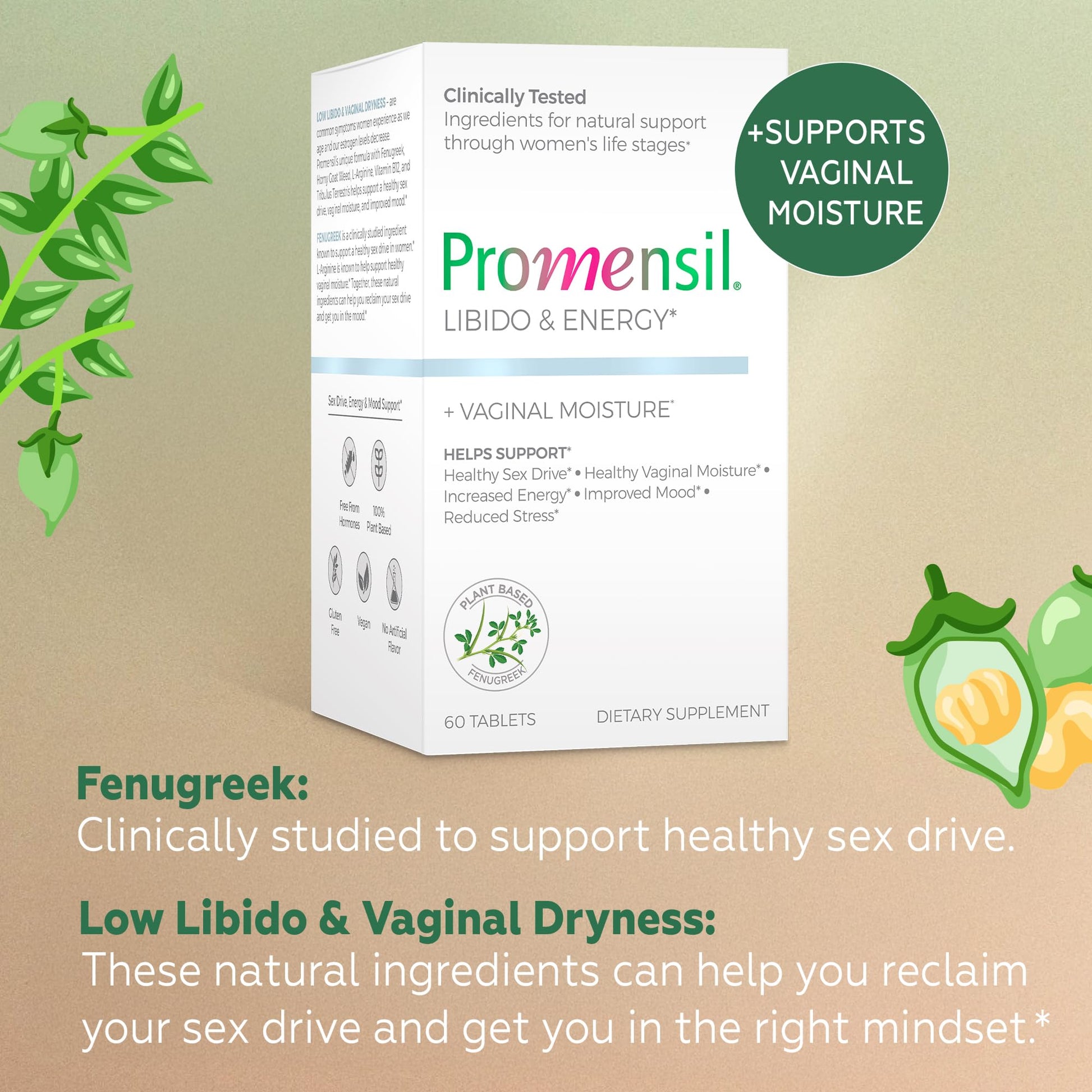 Promensil Libido & Energy - Libido Booster for Women, Sexual Health Support for Women with Low Estrogen, Fenugreek, Horny Goat Weed & Vitamins for Menopause, Clinically Proven - 30 Day Supply Promensil buy supplements canada
