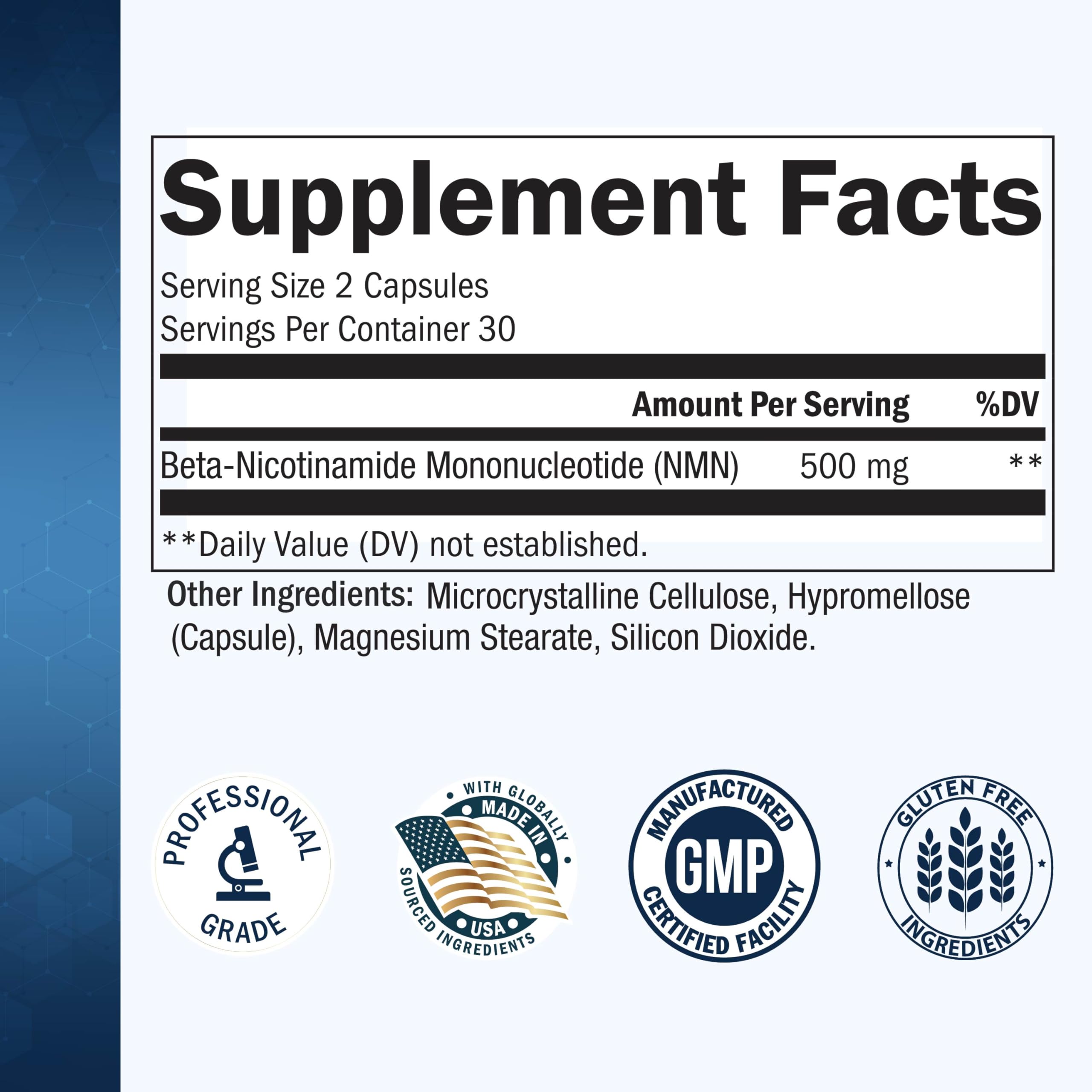 BioSchwartz NMN Supplement - 500mg Nicotinamide Mononucleotide - 30 Servings, 60 Capsules - Made in The USA with Premium Globally Sourced Ingredients, Third-Party Tested, Gluten-Free NMN Supplement BioSchwartz buy supplements canada