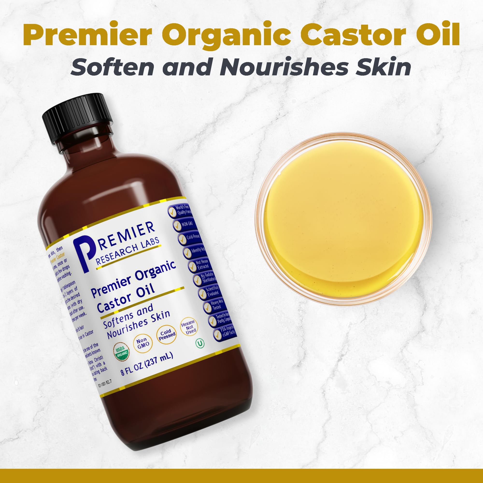 Premier Research Labs Organic Castor Oil for Face - Cold Pressed 100% Pure Castor Oil for Hair Growth, Skin & Body, Hexane Free - 8 Oz Bottle Premier Research Labs buy supplements canada