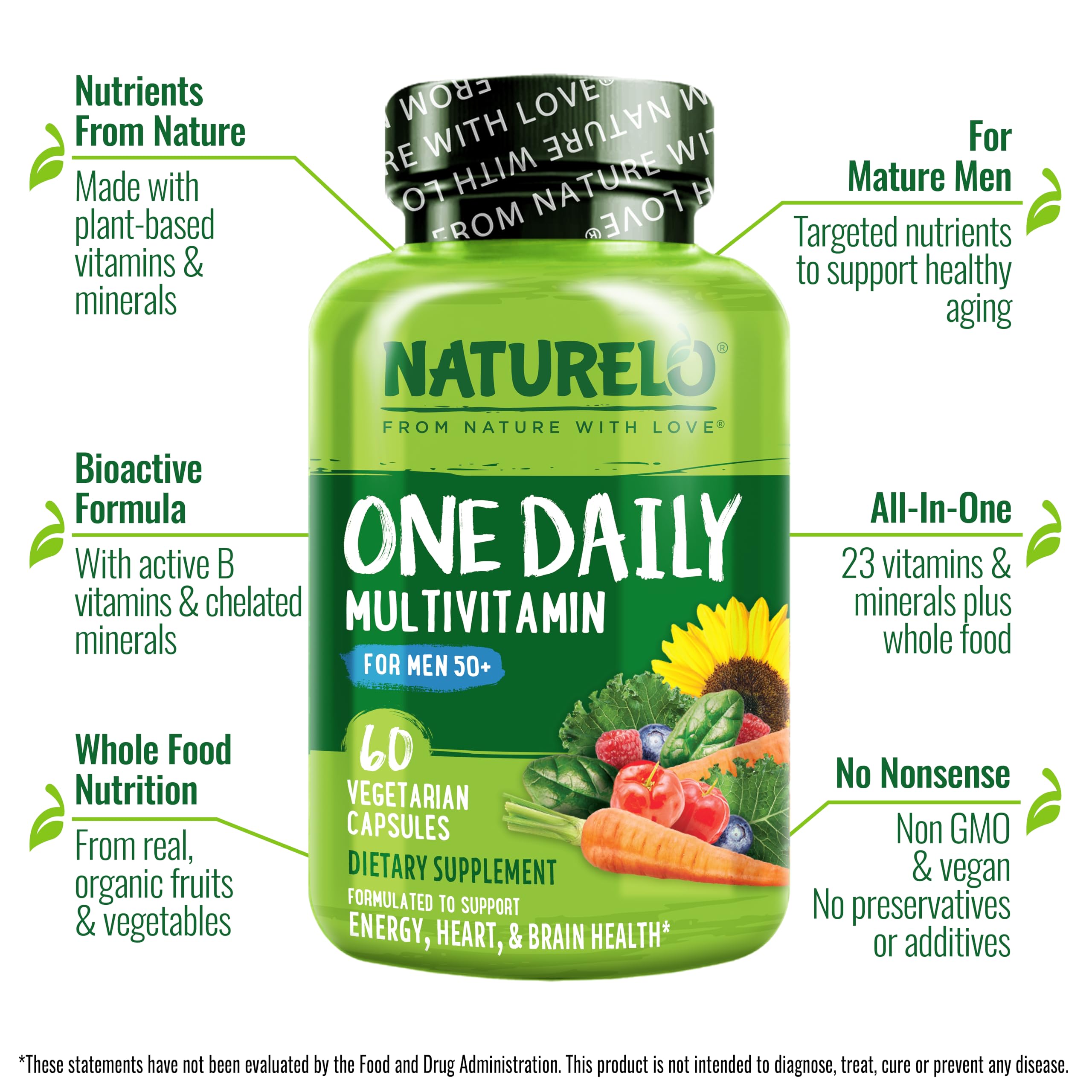 NATURELO Mens Multivitamins for Men 50+ - One Daily Multivitamin for Men with Vitamins, Minerals & Organic Whole Foods, Boost Energy & Health, Non-GMO, 60 Vegetarian Capsules NATURELO buy supplements canada