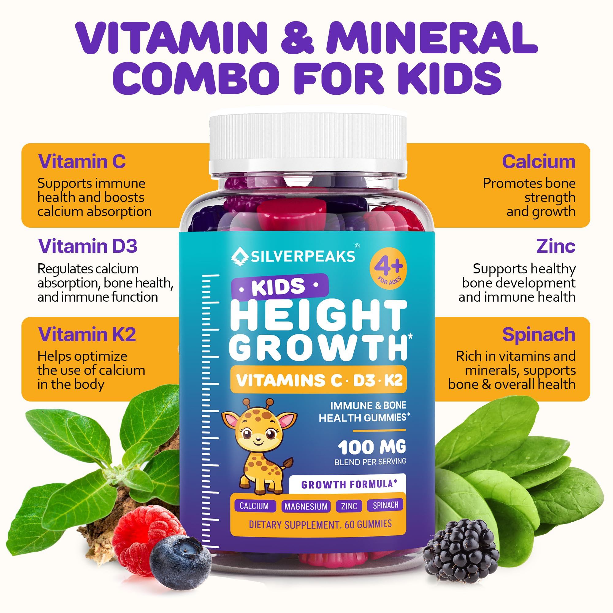 Height Growth Gummies for Kids - Growth Vitamins for Teens, Height Increase Multivitamin for Boys & Girls with Calcium Vitamin D C K2 Magnesium Zinc, Natural Height Growth Maximizer Supplement, 60 PCS SILVERPEAKS buy supplements canada