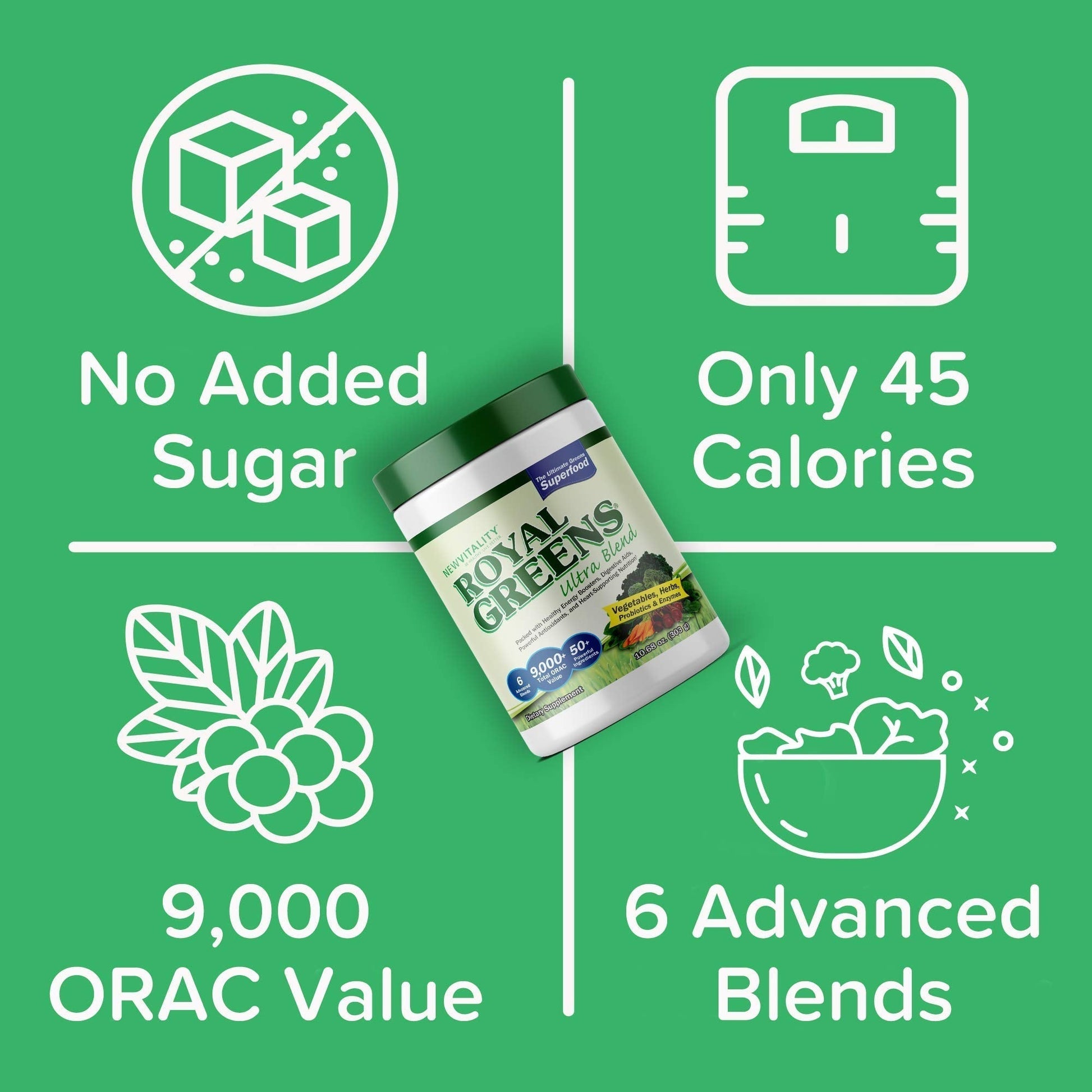 New Vitality Royal Greens Superfood Powder | Healthy Veggie Powder with Probiotics, Enzymes, Antioxidants, Wheat Grass & Greens 10.75oz (30 Day Supply) New Vitality buy supplements canada