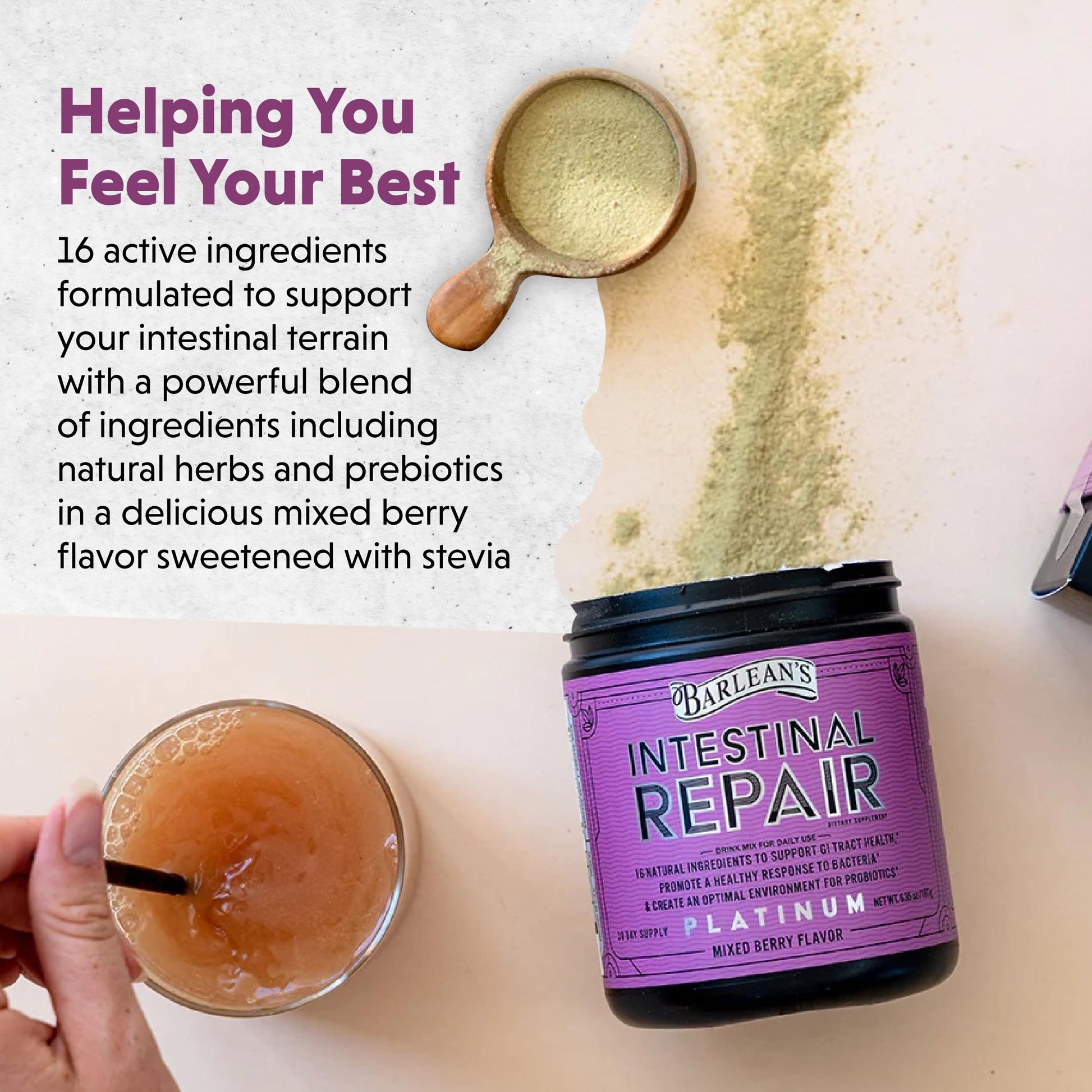 Barlean's Gut Health Powder, Intestinal Repair Fiber and Digestive Support Blend for Men and Women, Mixed Berry Drink Mix, 6.35 oz Barlean's buy supplements canada