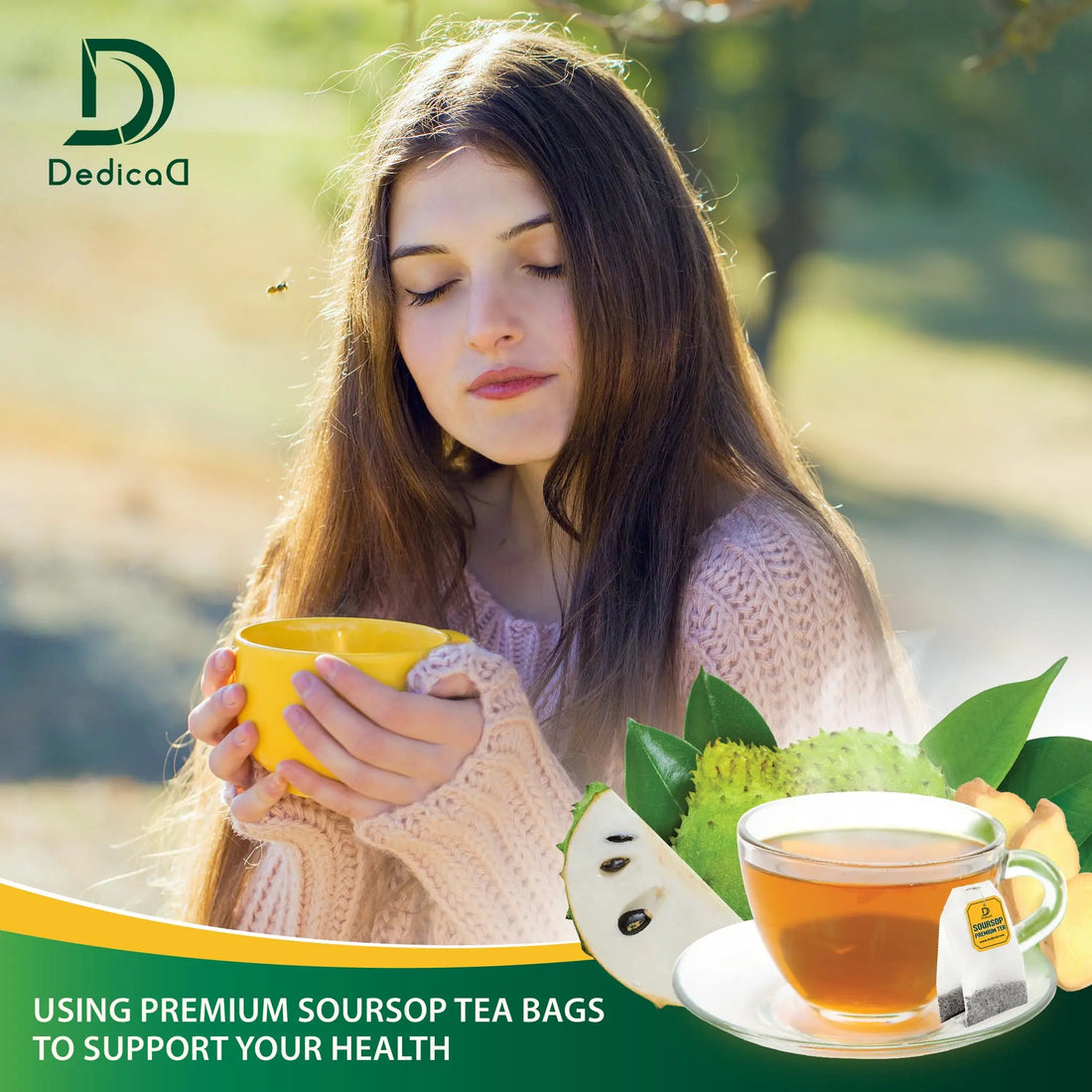 DEDICAD Soursop Leaves Tea Bags with Ginger, 30 Tea bags, 2gr/bag - Non-GMO/Caffeine free - Support Digestion, Well Skin, Immune System DEDICAD buy supplements canada