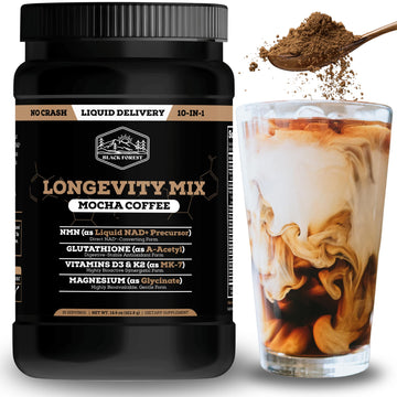 Black Forest Longevity Mix Liquid NAD+ Alternative Mocha Coffee 10-in-1 with NMN 250mg, Glutathione 250mg, TMG, Magnesium Glycinate, Vitamins D3 K2 C B12, High Polyphenol Cocoa, 30 Servings Black Forest buy supplements canada