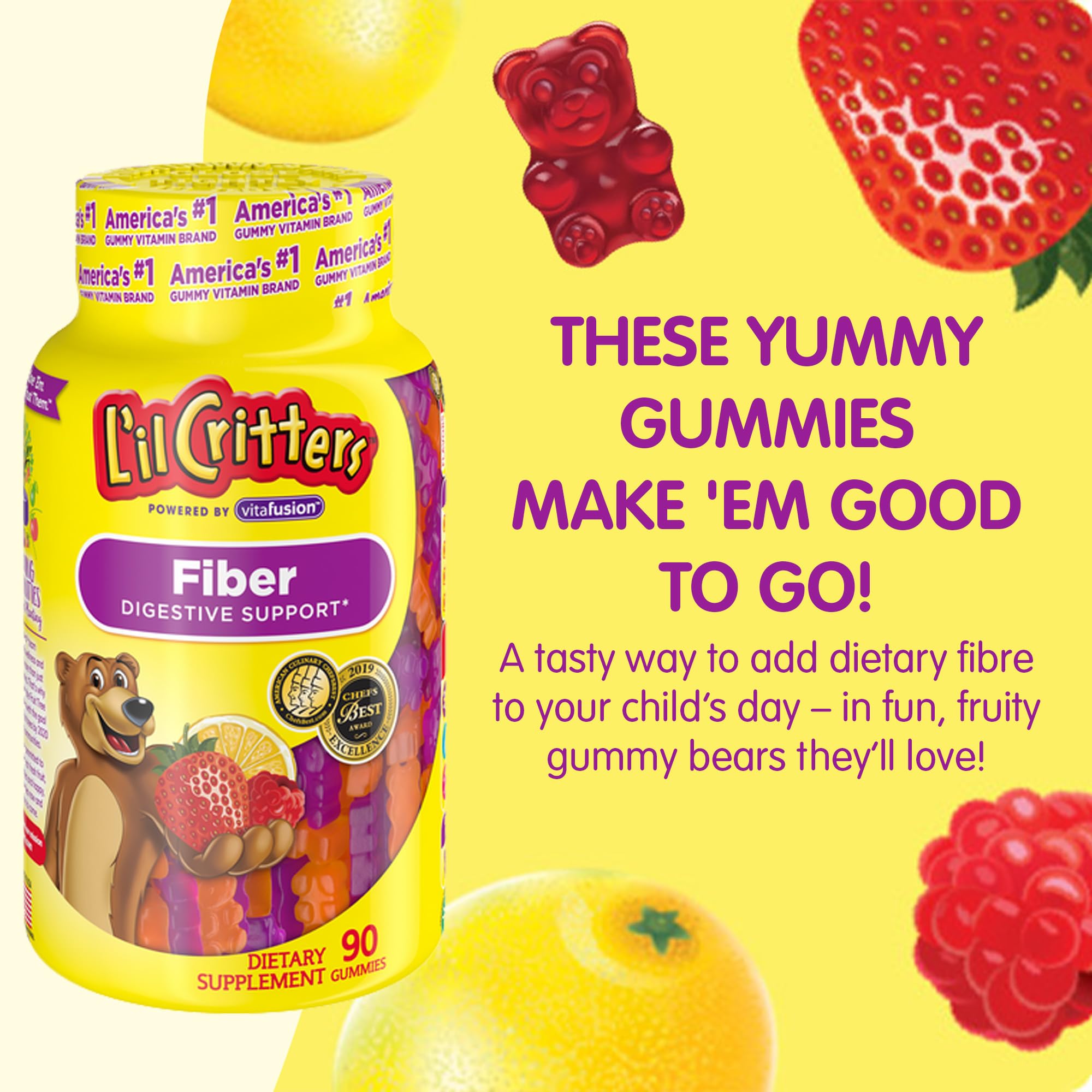 L’il Critters Fiber Daily Gummy Supplement for Kids, for Digestive Support, Berry and Lemon Flavors, 90 Gummies Lil Critters buy supplements canada