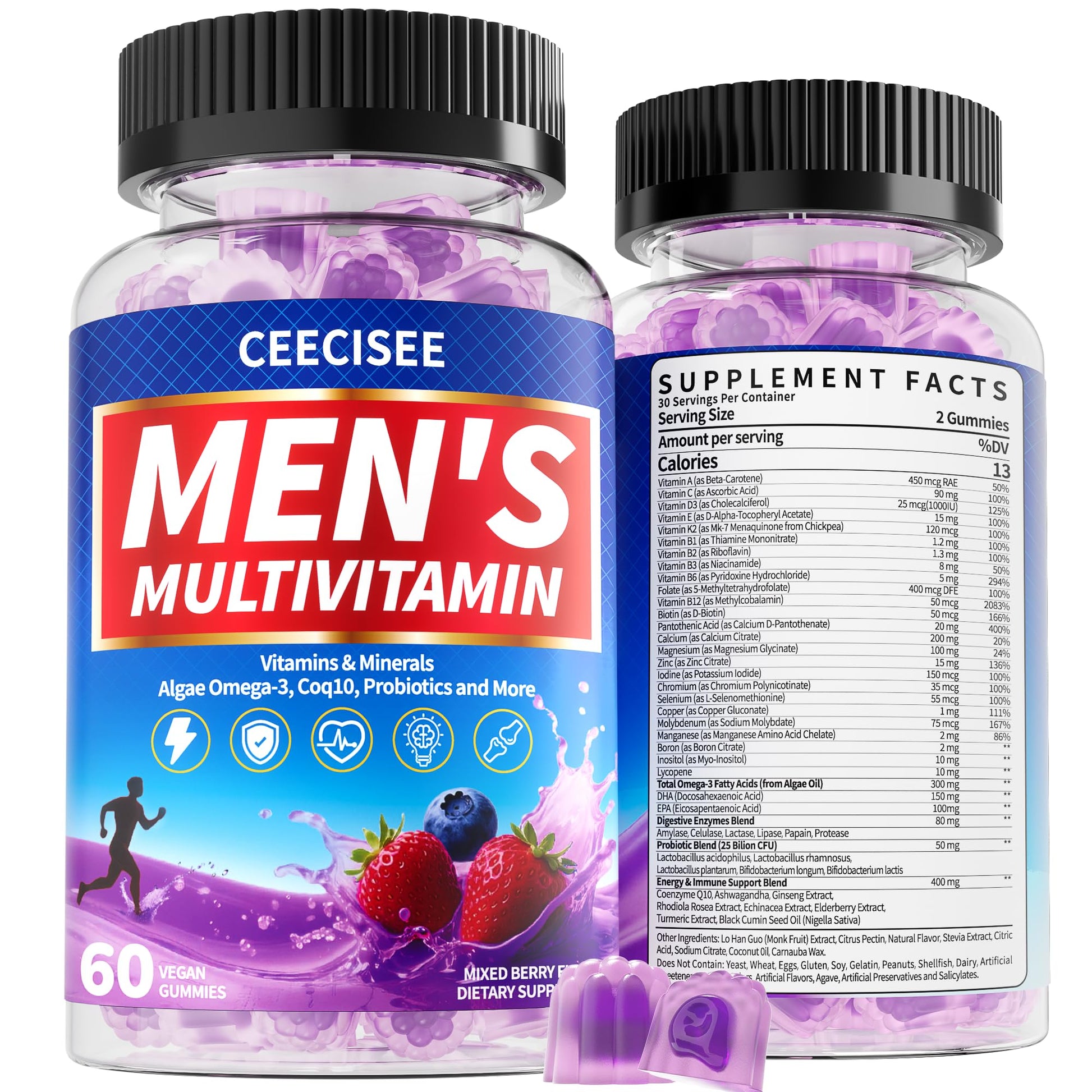 Ceecisee Men’s Methylated Multivitamin Gummies: Chewable Multivitamins Mens Gummy with Omega Probiotic Magnesium Zinc Vitamins B12 D3 - No Iron Daily Supplement Support Energy Immune for Men(120Count) Ceecisee buy supplements canada