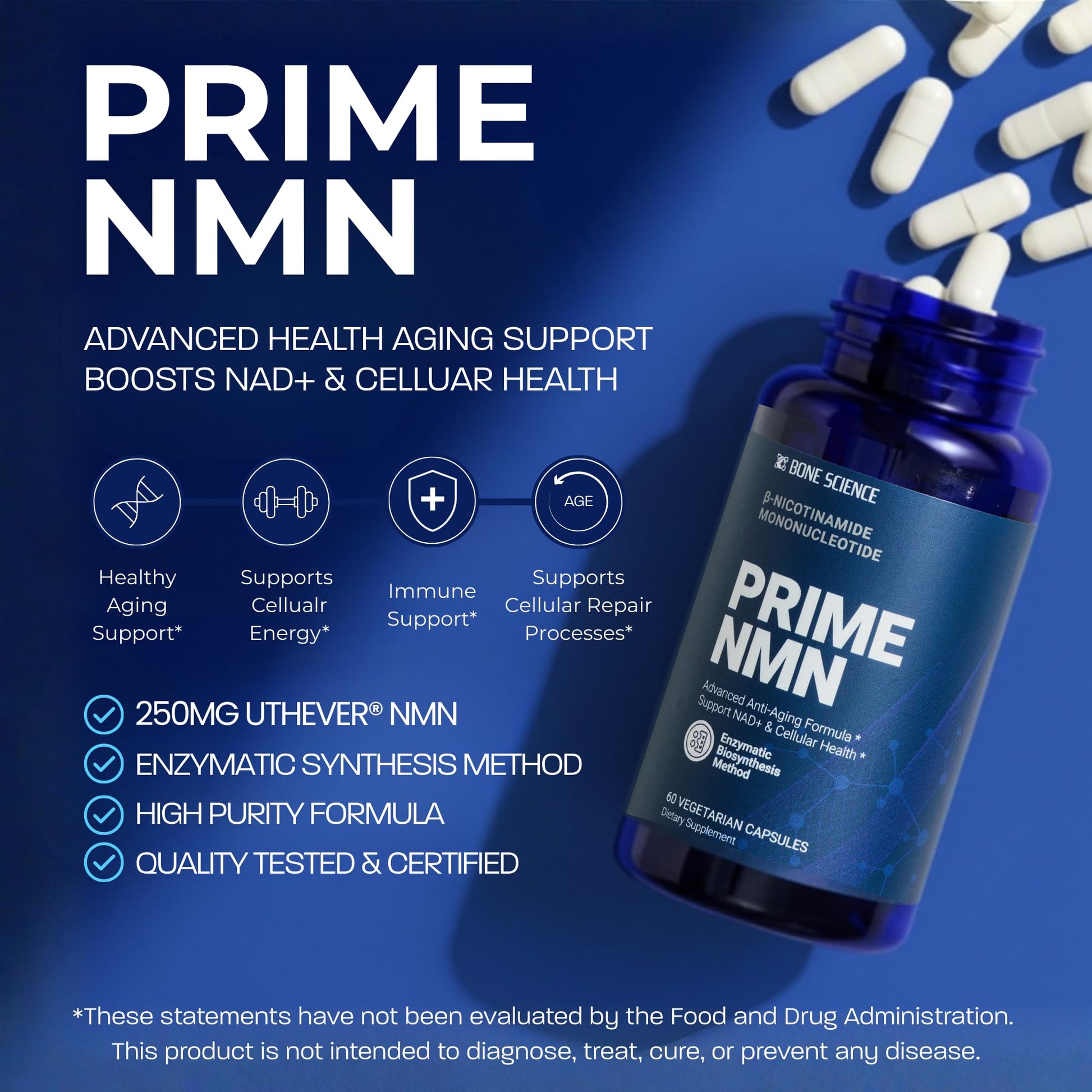 BONE SCIENCE Uthever NMN & Pterostilbene 6-in-1 Complex with Resveratrol, Glutathione & BioPerine - High Purity Stabilized NAD+ Precursor for Healthy Aging & Cellular Energy - 60 Vegetarian Capsules BONE SCIENCE buy supplements canada
