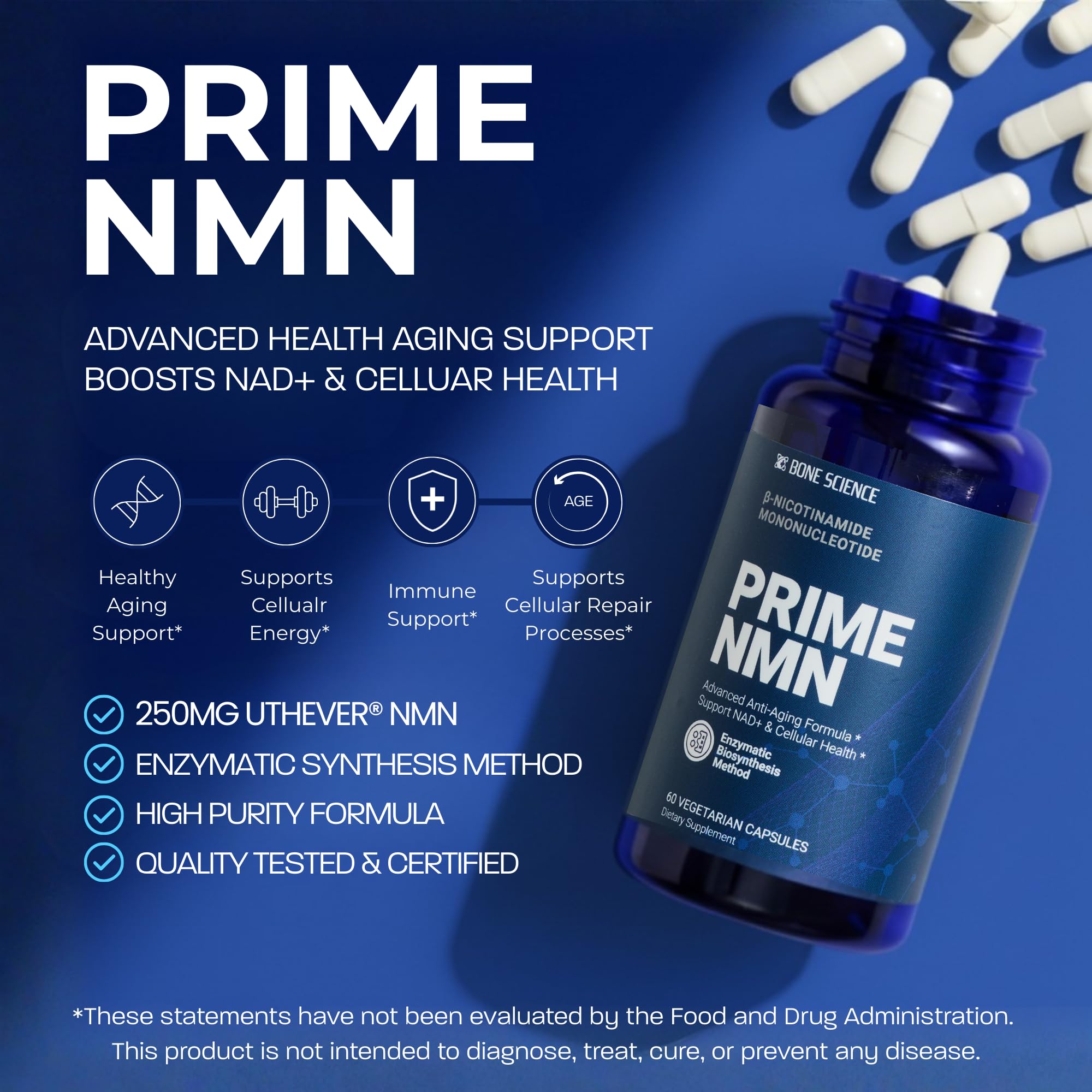 BONE SCIENCE Uthever NMN & Pterostilbene 6-in-1 Complex with Resveratrol, Glutathione & BioPerine - High Purity Stabilized NAD+ Precursor for Healthy Aging & Cellular Energy - 60 Vegetarian Capsules BONE SCIENCE buy supplements canada