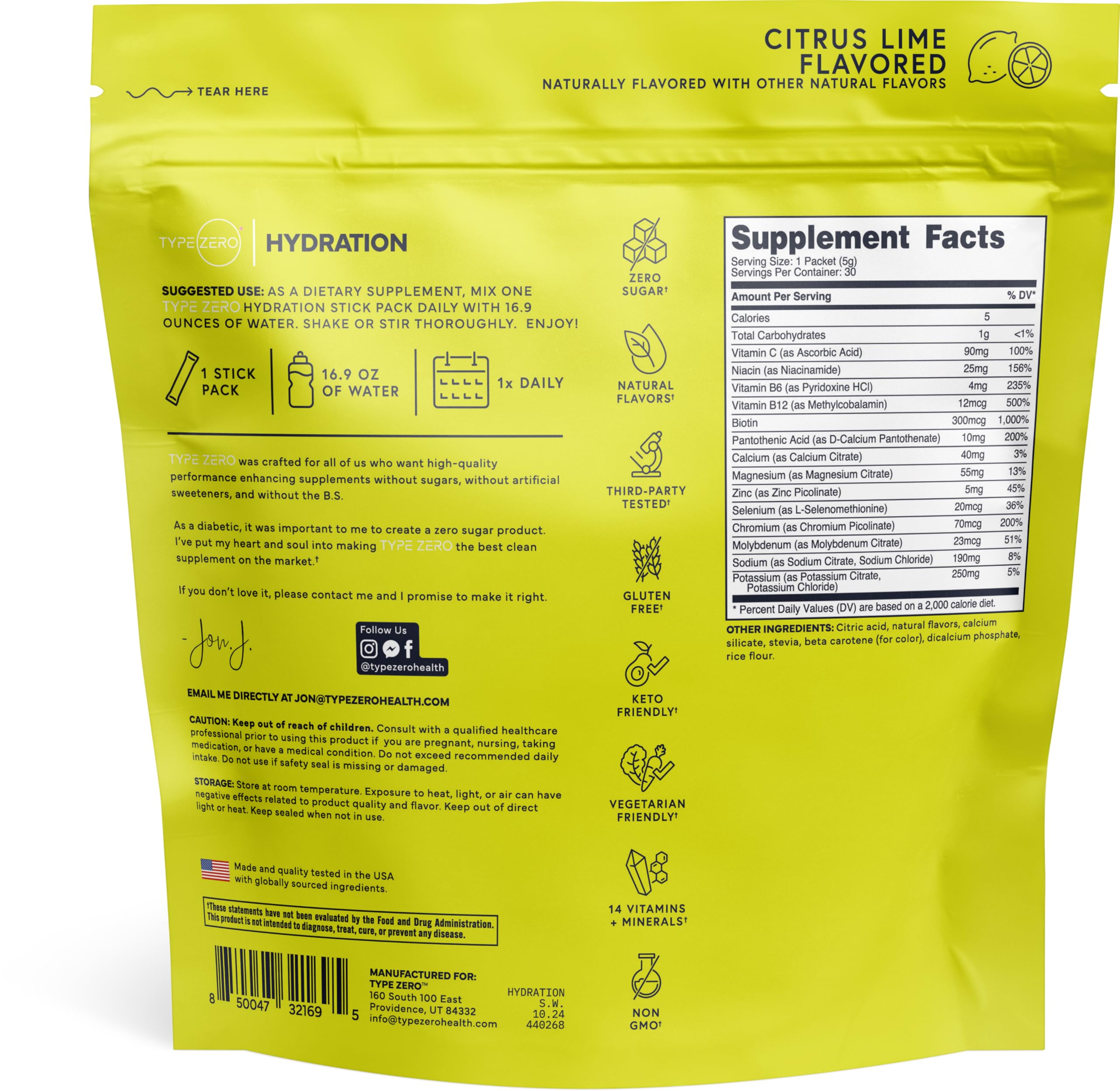 Type Zero Clean Hydration + Electrolytes Drink Mix (30 Single-Serving Packets) (Citrus Lime Flavored) - Advanced Hydration for Any Occasion Type Zero buy supplements canada