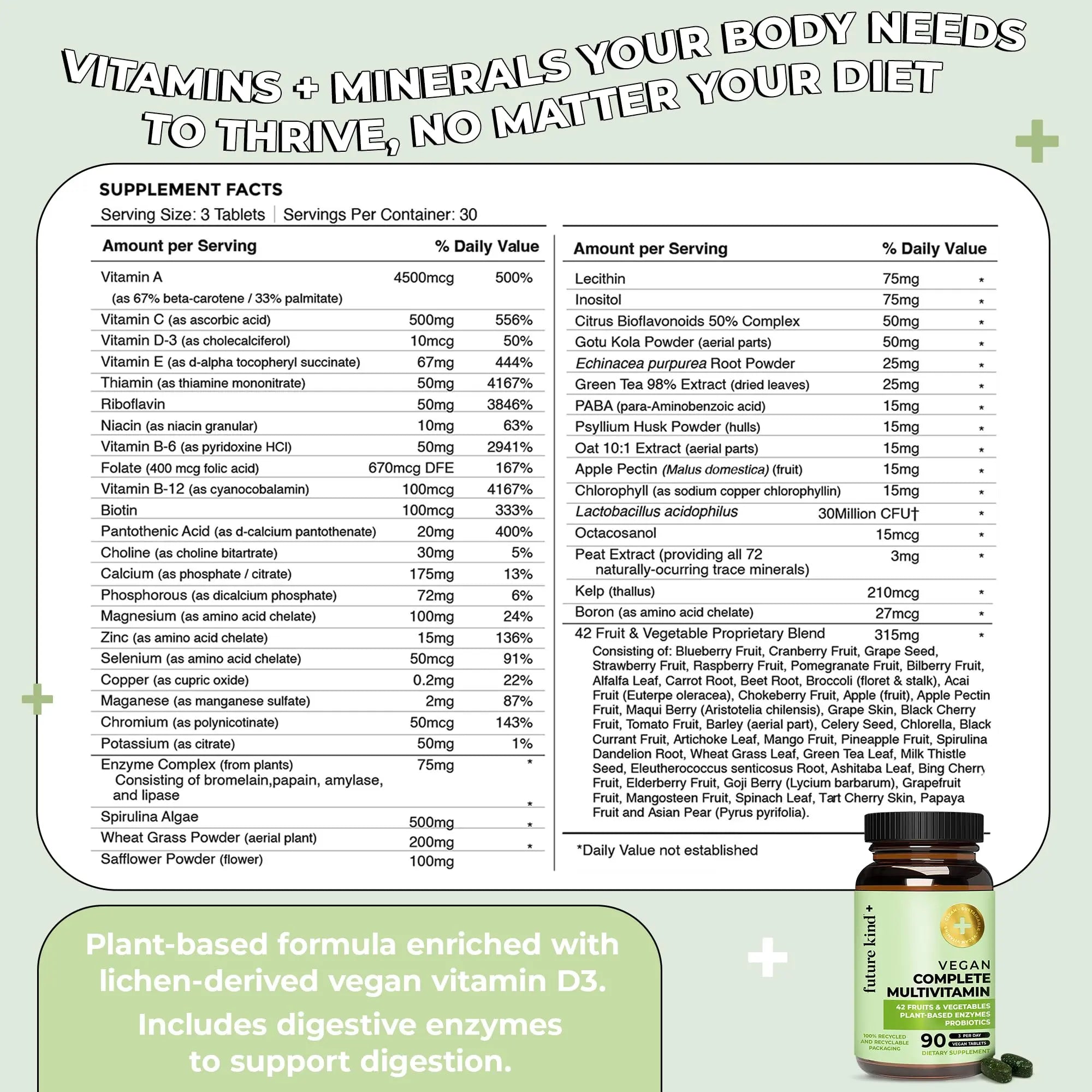 Future Kind Vegan Multivitamins Complete - 42-in-1 Vegan Multivitamins for Women & Men with Enzymes, B12, Zinc, & Probiotics Future Kind buy supplements canada