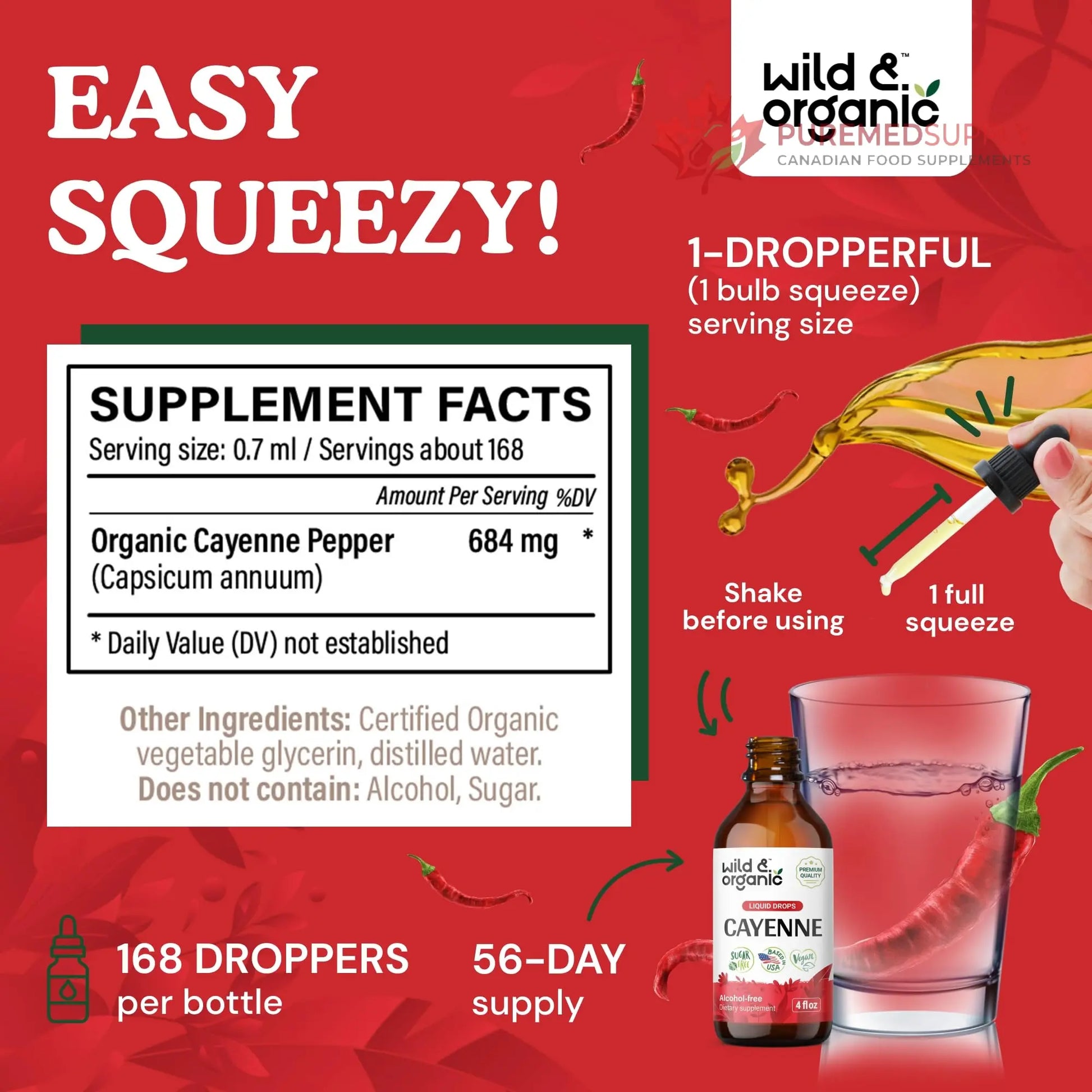 Wild & Organic Cayenne Pepper Tincture - Digestive Support with Capsaicin Extract - Cayenne Pepper Liquid Drops for Overall Well-Being - Unflavored, Vegan, Sugar & Alcohol-Free - 4 fl oz Wild & Organic buy supplements canada