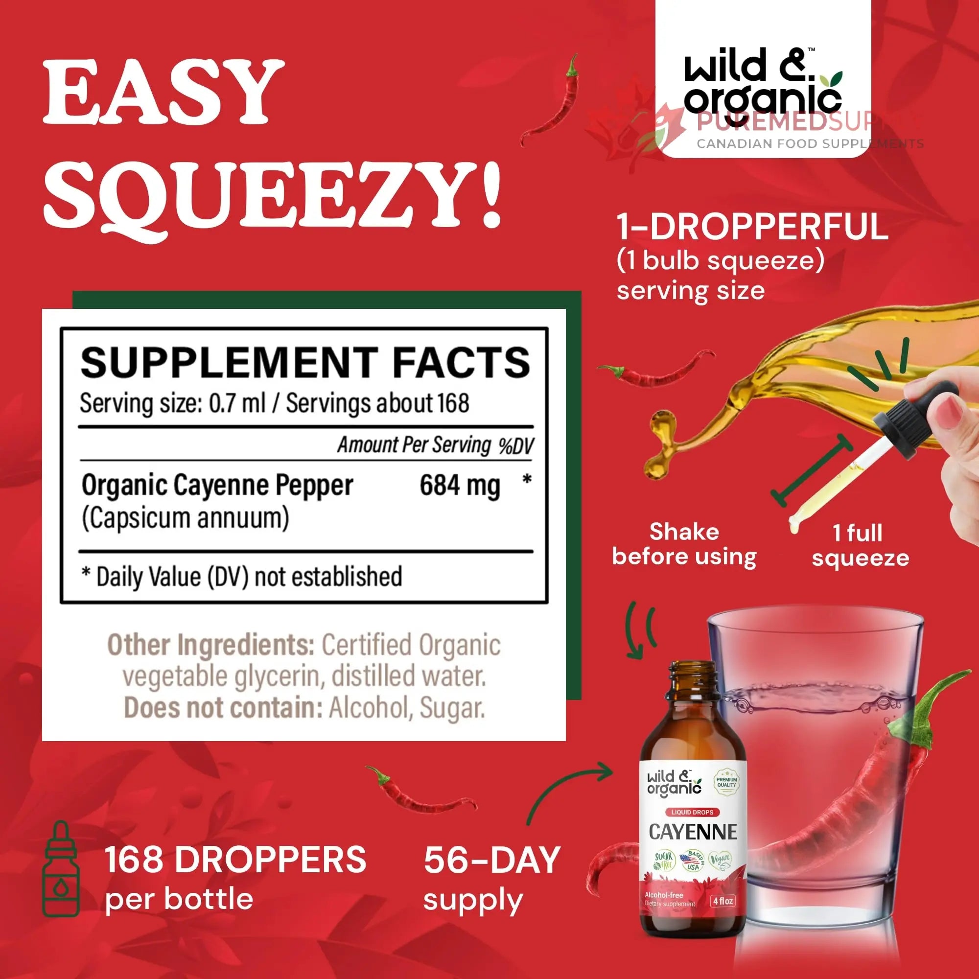 Wild & Organic Cayenne Pepper Tincture - Digestive Support with Capsaicin Extract - Cayenne Pepper Liquid Drops for Overall Well-Being - Unflavored, Vegan, Sugar & Alcohol-Free - 4 fl oz Wild & Organic buy supplements canada
