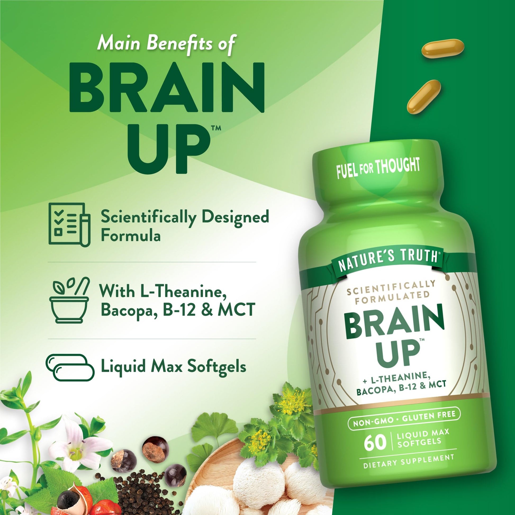 Nature's Truth Brain Up Softgels | 60 Count | with L-Theanine, Bacopa, B-12 & MCT | Non-GMO and Gluten Free Supplement Nature's Truth buy supplements canada