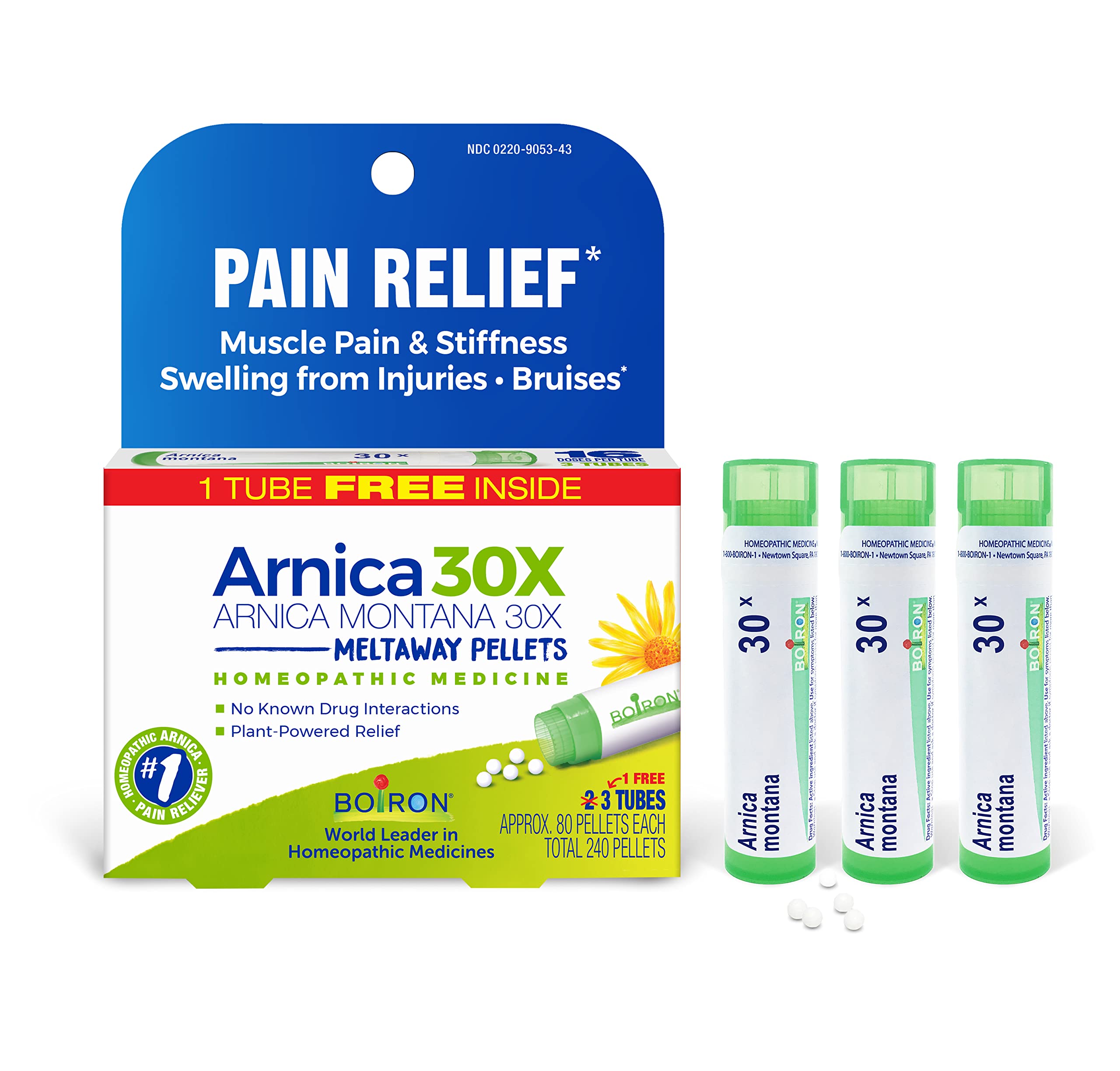 Boiron Arnica Montana 30X Homeopathic Medicine for Relief from Muscle Pain, Muscle Stiffness, Swelling from Injury, and Discoloration from Bruises - 3 Count (240 Pellets) Boiron buy supplements canada