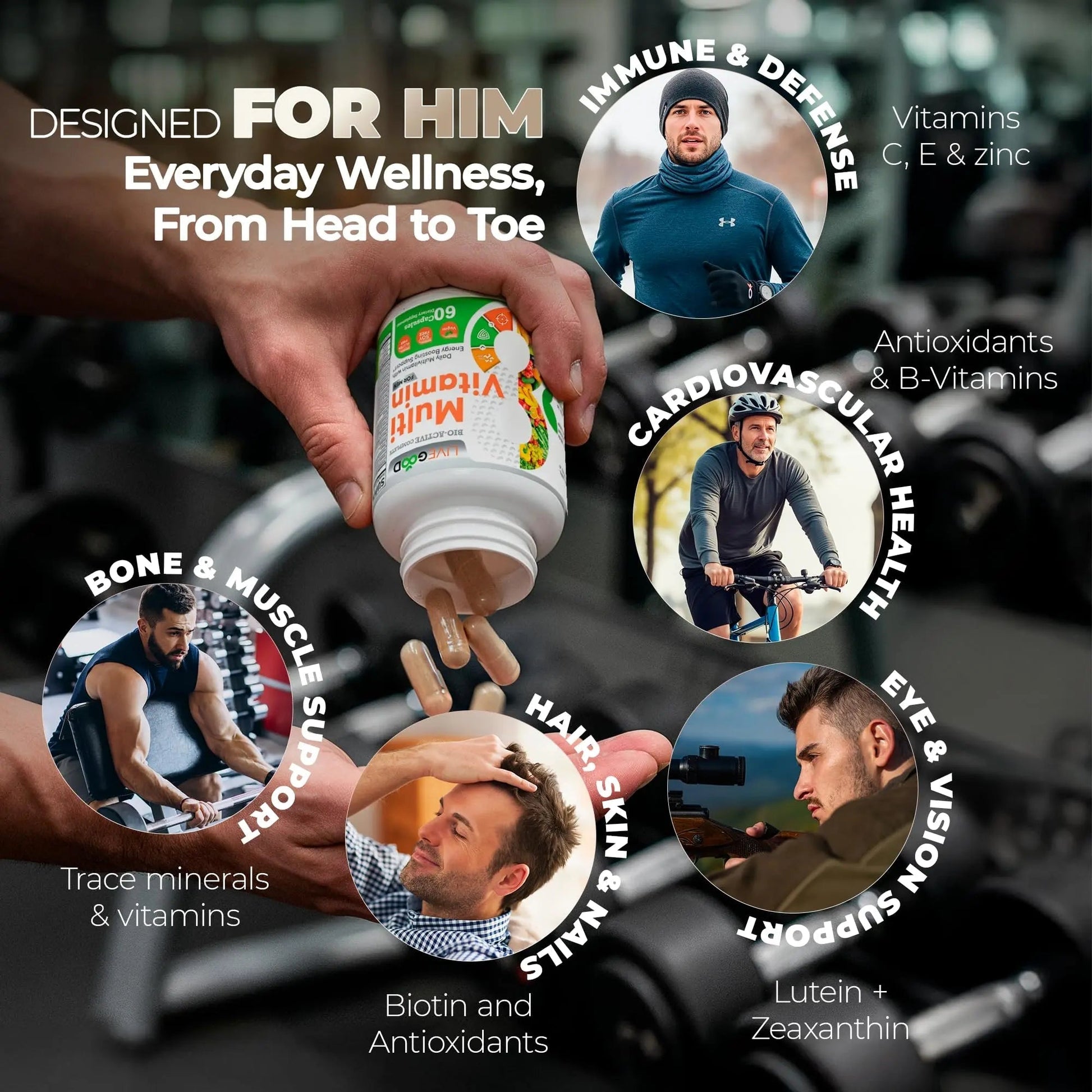 LiveGood Bio-Active Complete Multivitamin for Men, Daily Men’s Multi with 24 Essential Vitamins and Minerals for Energy, Immunity LIVEGOOD buy supplements canada