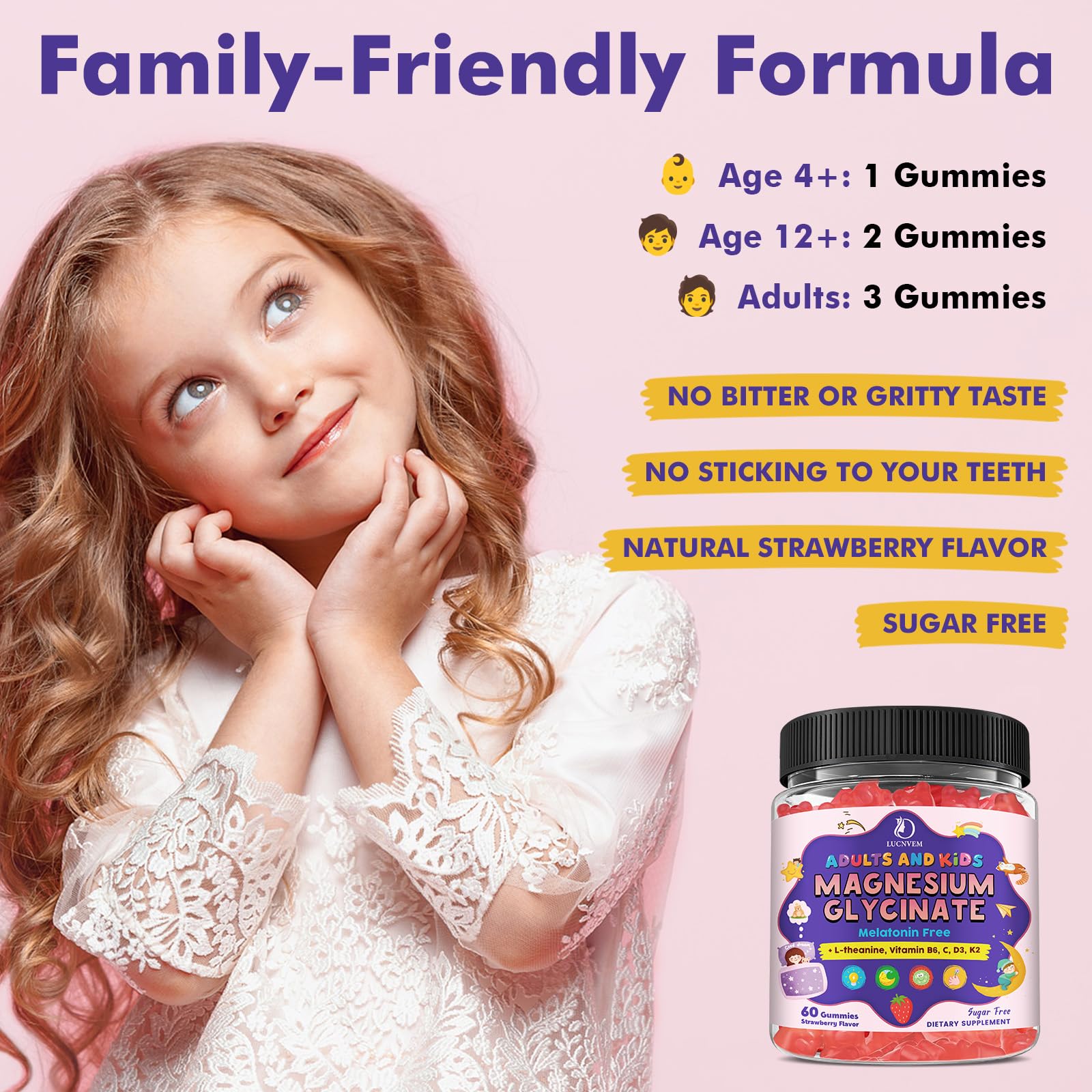Magnesium Glycinate Gummies for Kids 4+ & Adults- Magnesium Glycinate 150/300 mg for Natural Sleep, Relaxation & Calm Support, Melatonin Free, Sugar Free Strawberry Flavor, 60 Ct LUCNVEM buy supplements canada