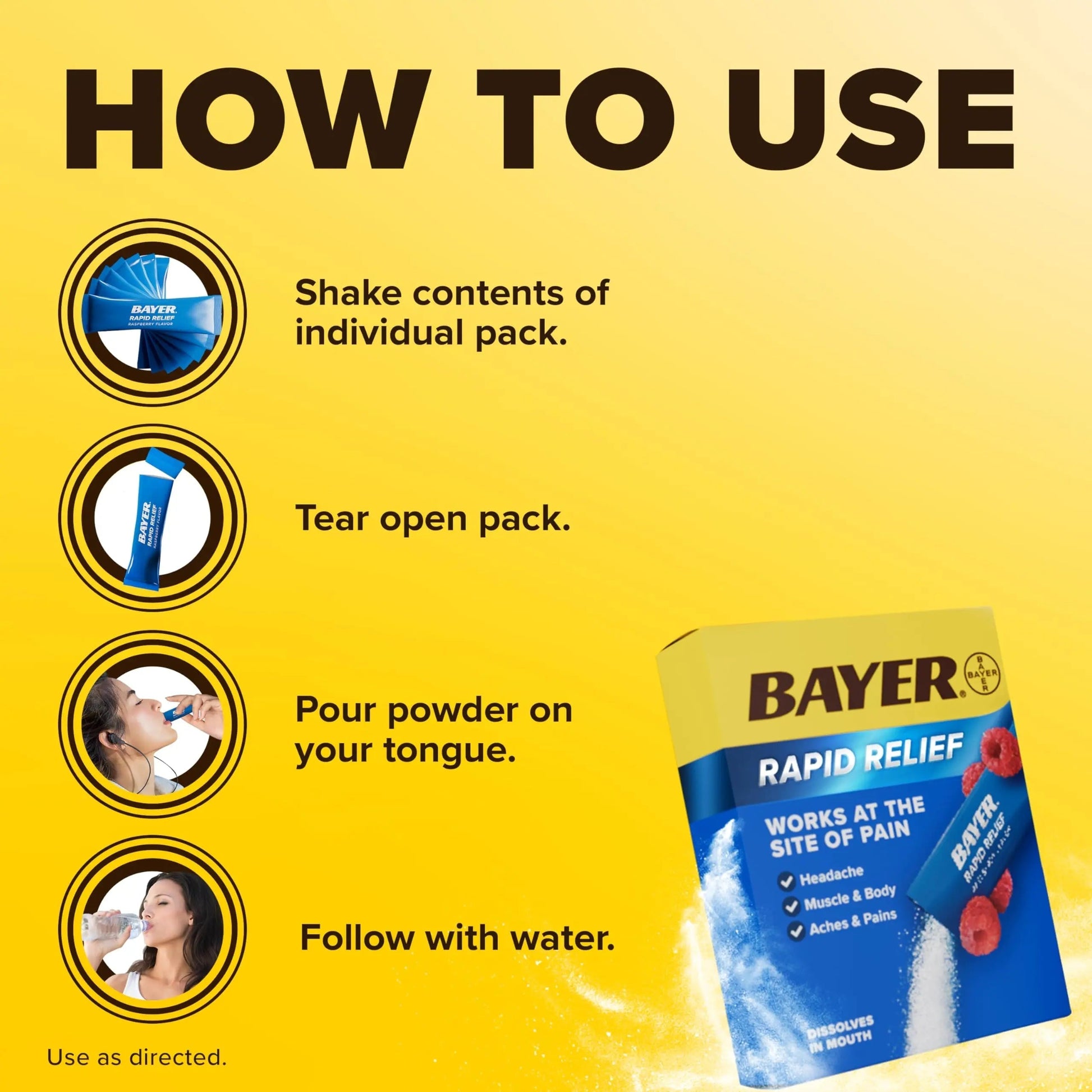 Bayer® Rapid Relief, Dissolvable Raspberry Flavor, Powder Packs with Aspirin & Caffeine, Fast Acting Headache Relief, Muscle and Body Pain Reliever, 30ct Bayer buy supplements canada