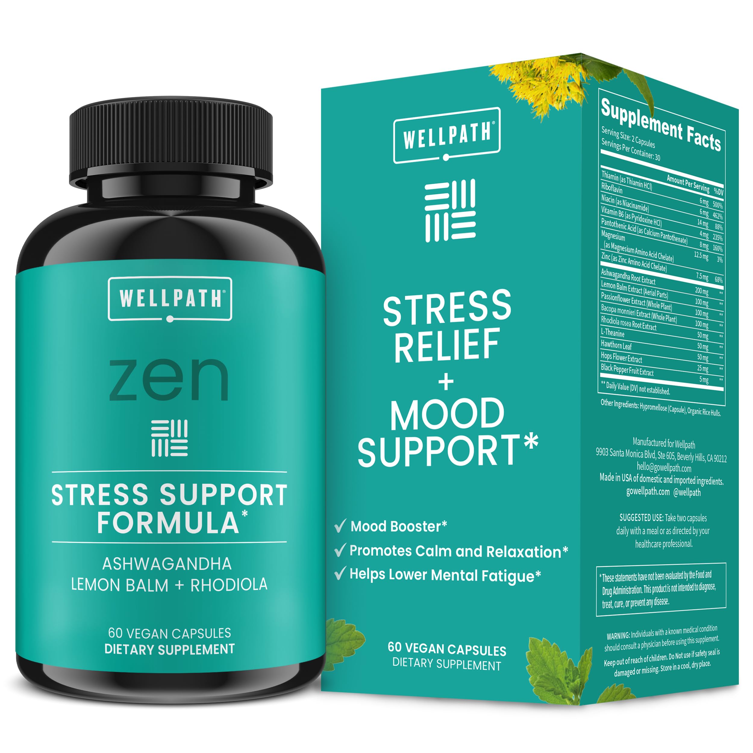 WellPath Zen Stress Relief Supplement + Mood Support | Calm, Stress & Energy Support | Ashwagandha Root, Rhodiola Rosea, L-Theanine, Lemon Balm | Herbal Capsules, 60 Ct WellPath buy supplements canada