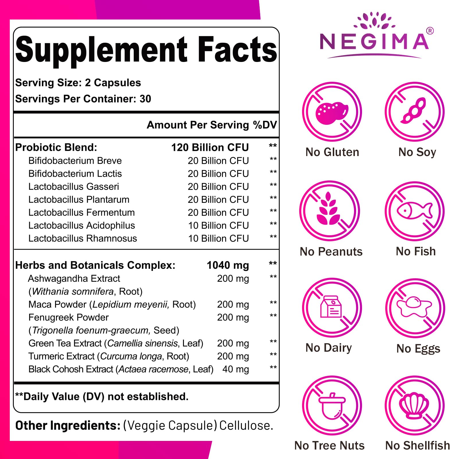 Negima Menopause Supplements for Women, 120 Billion CFUs Probiotics for Women, 13-in-1 Herbs & Botanicals Complex, for Menopause - 60 Caps Negima buy supplements canada