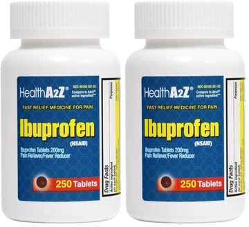 HealthA2Z® Ibuprofen 200mg | Pain Relief | Body Aches | Headache | Arthritis | Cramps | Back Pain | Fever Reducer… (250 Count) (Pack of 2) HealthA2Z buy supplements canada
