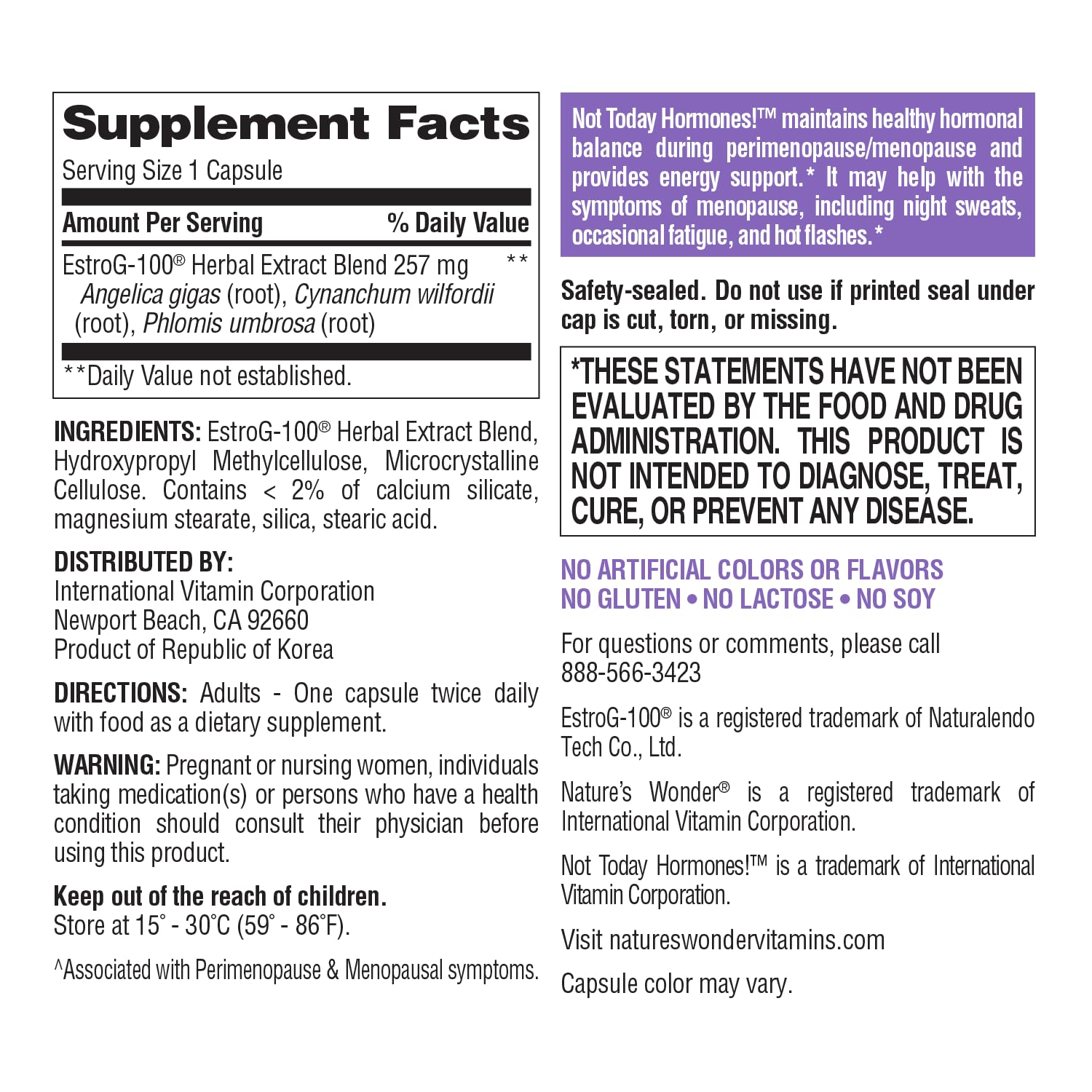 Nature's Wonder Not Today Hormones Perimenopause and Menopause Support Supplement for Women with Estro-G100, Supports Hot Flashes and Night Sweats 60 Vegetarian Capsules, 60 Day Supply Nature's Wonder buy supplements canada