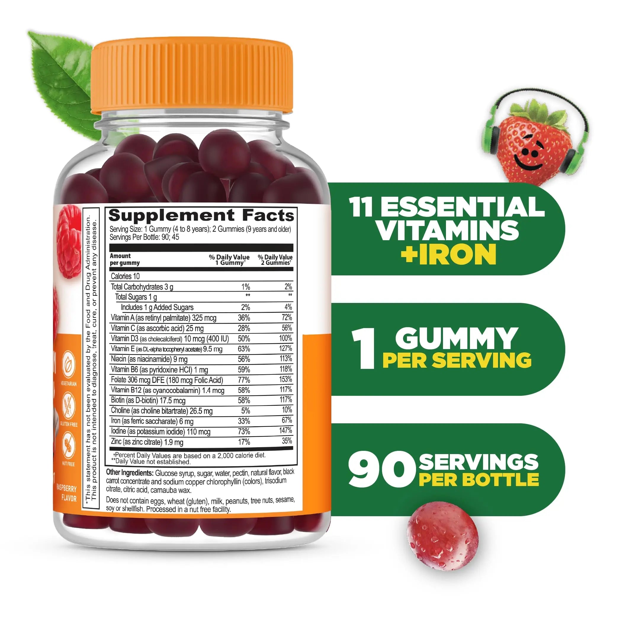 Lifeable Kids Multivitamin with Iron Gummies | Great Tasting Vitamins for Kids | Vegetarian Non-GMO Childrens Multivitamin | 90 Gummies Lifeable buy supplements canada