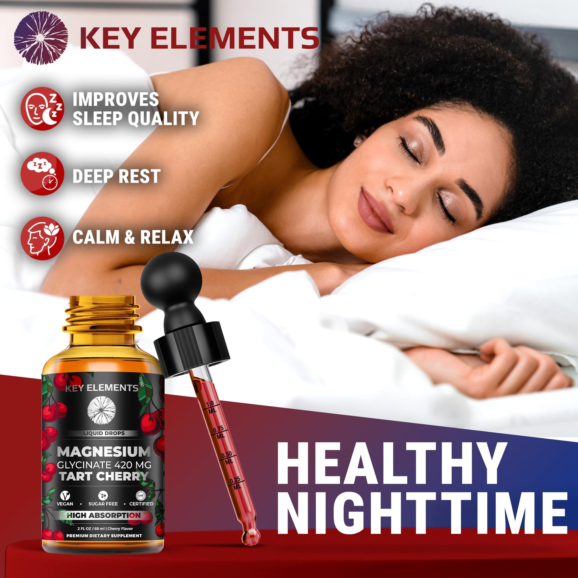 Liquid Magnesium Glycinate 420 Mg with Natural Tart Cherry Extract | Magnesium Glycinate Drops Supplement for Sleep, Mood & Mobility Support | Tart Cherry Extract KEY ELEMENTS buy supplements canada