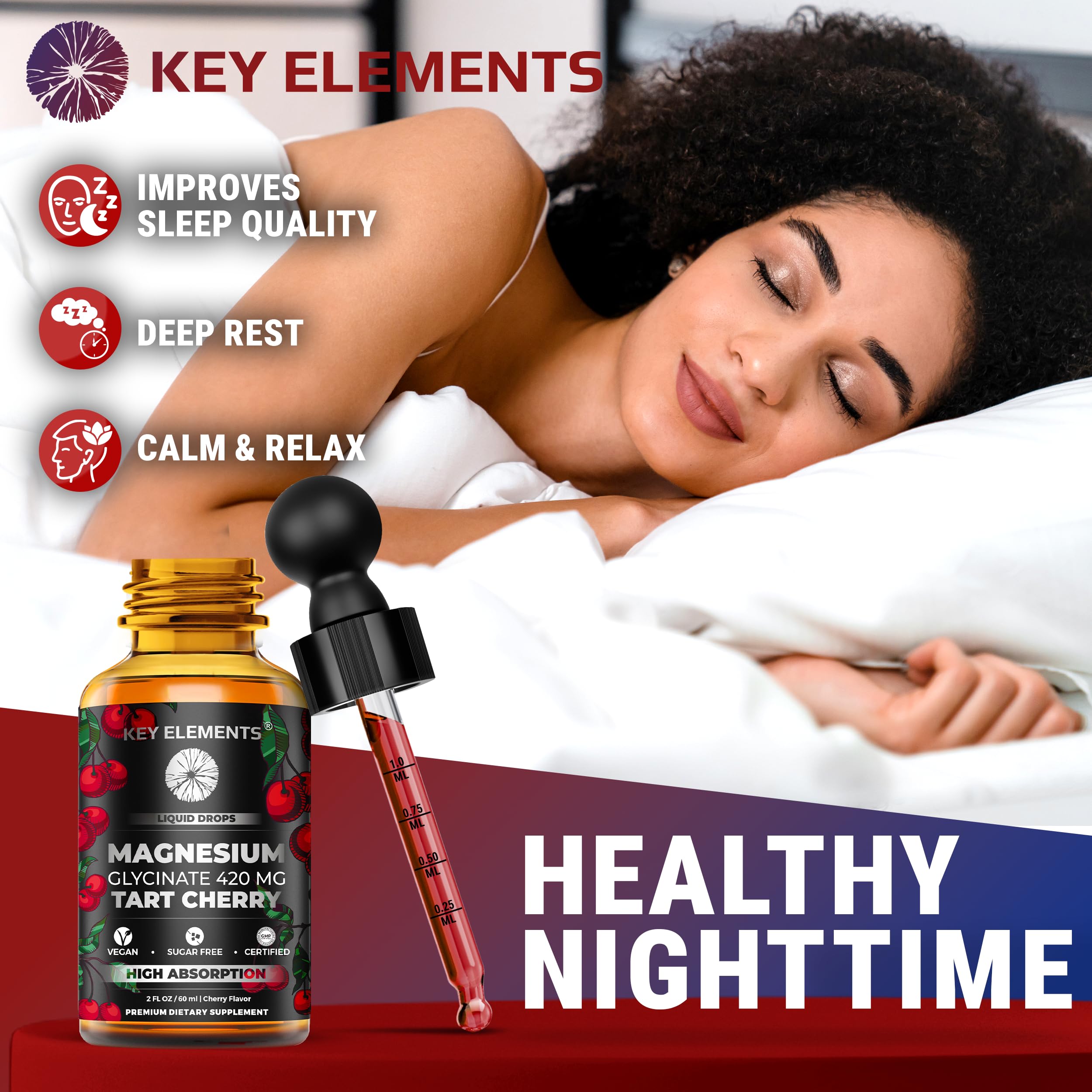 Liquid Magnesium Glycinate 420 Mg with Natural Tart Cherry Extract | Magnesium Glycinate Drops Supplement for Sleep, Mood & Mobility Support | Tart Cherry Extract KEY ELEMENTS buy supplements canada