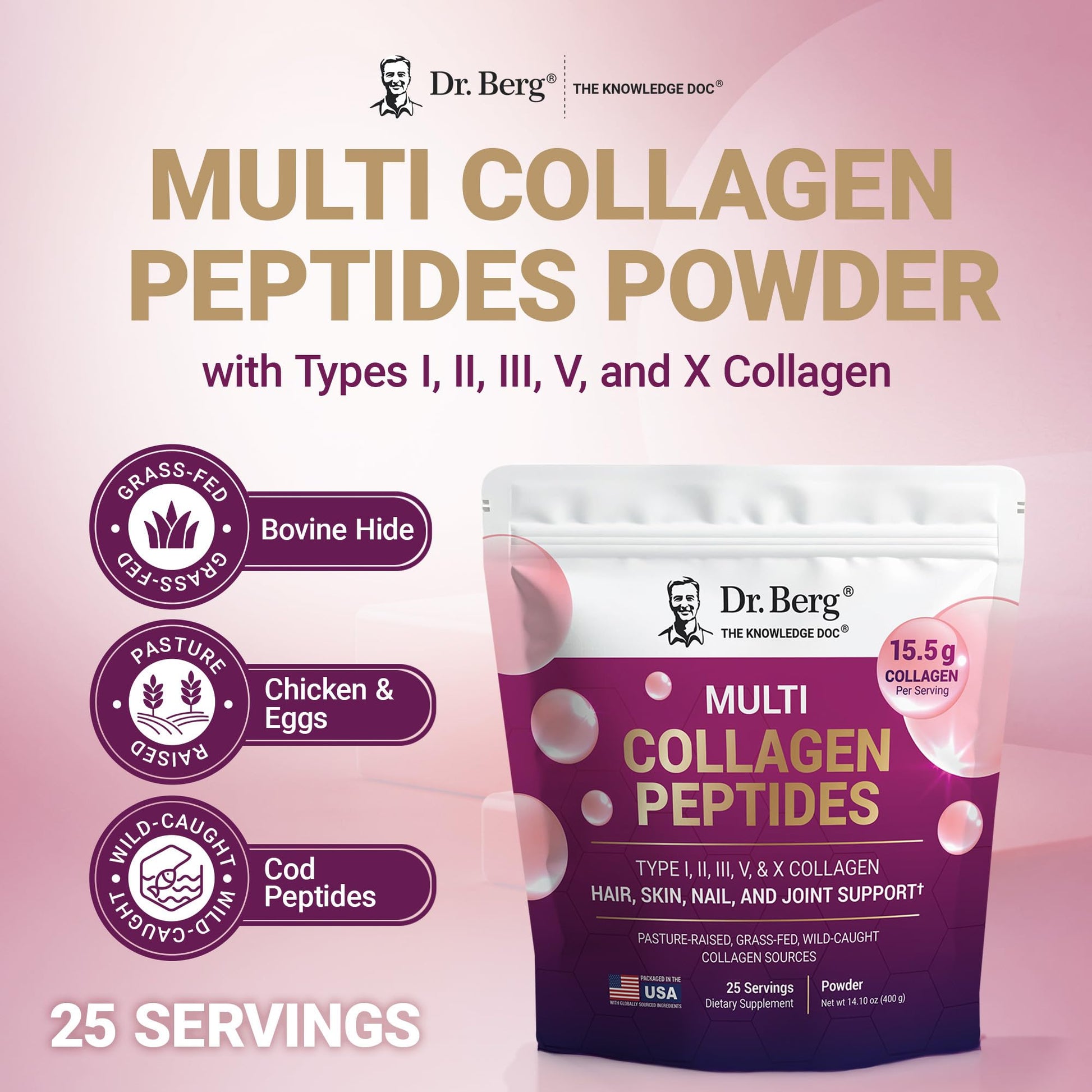 Dr. Berg Multi Collagen Peptides Powder Types I, II, III, V, X - Unflavored Collagen Powder w/ 14 g of Protein - Grass-Fed Dr. Berg Nutritionals buy supplements canada