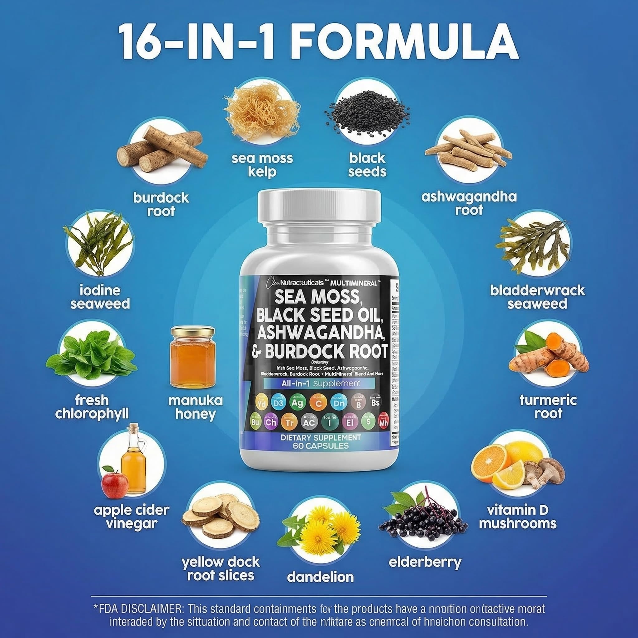 Clean Nutraceuticals Sea Moss Black Seed Oil Ashwagandha Turmeric Bladderwrack Burdock & Vitamin C Vitamin D3 with Elderberry Clean Nutraceuticals buy supplements canada