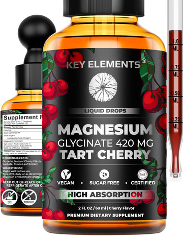 Liquid Magnesium Glycinate 420 Mg with Natural Tart Cherry Extract | Magnesium Glycinate Drops Supplement for Sleep, Mood & Mobility Support | Tart Cherry Extract KEY ELEMENTS buy supplements canada