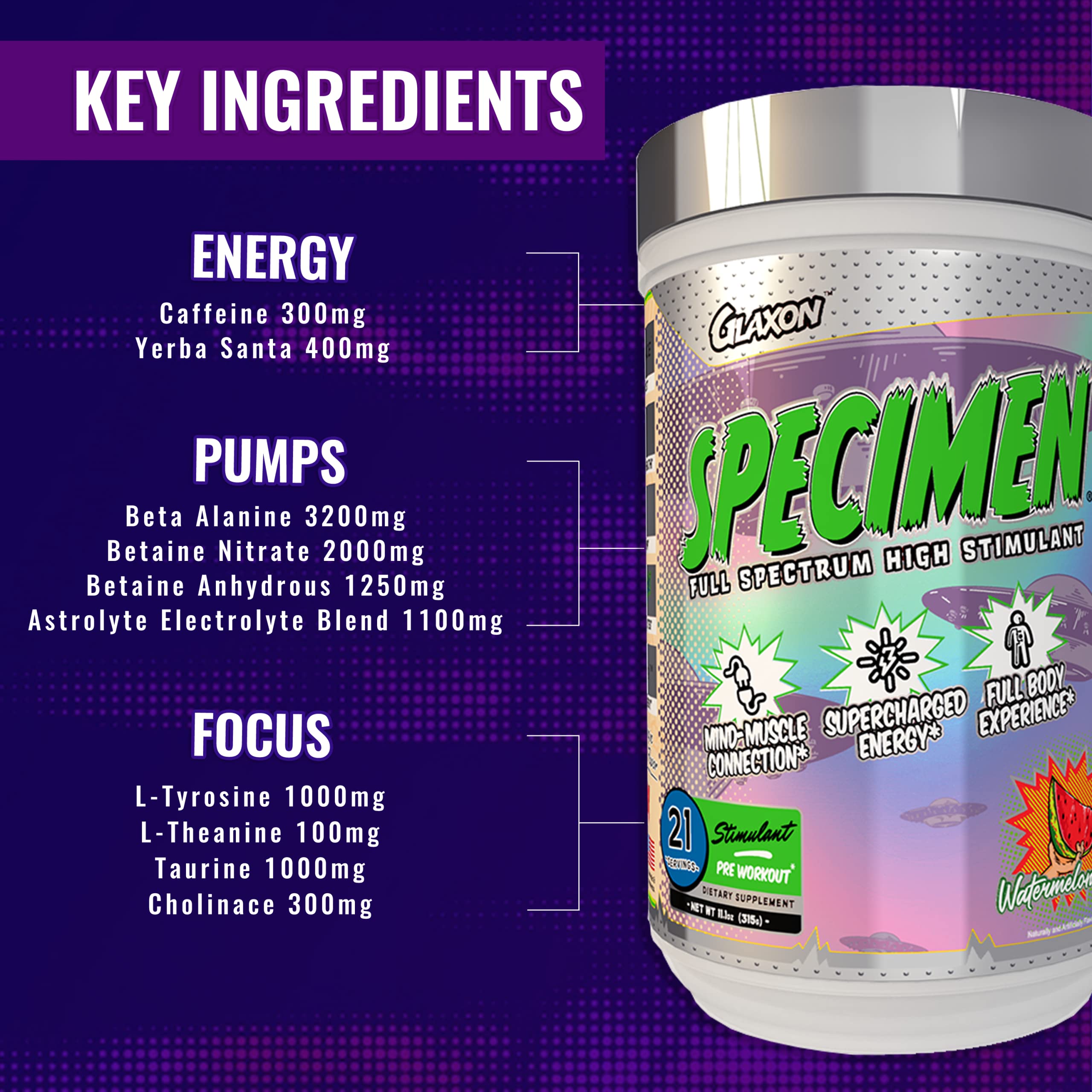 Glaxon Specimen High Stimulant Pre Workout Powder, Preworkout with 300mg Caffeine Glaxon buy supplements canada