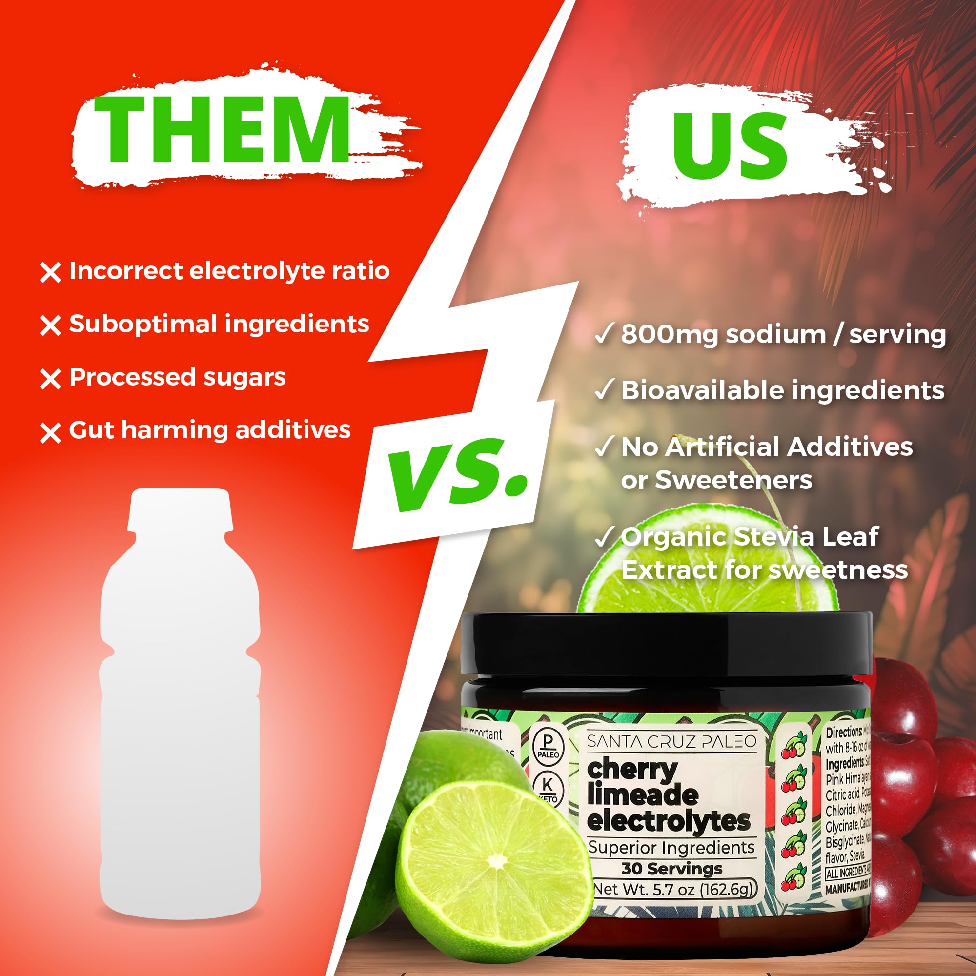 Santa Cruz Paleo Electrolyte Powder, Cherry Limeade, Sugar Free Hydration Drink Mix with Himalayan Pink Salt, Sea Salt, Magnesium Glycinate, Potassium Chloride Santa Cruz Paleo buy supplements canada