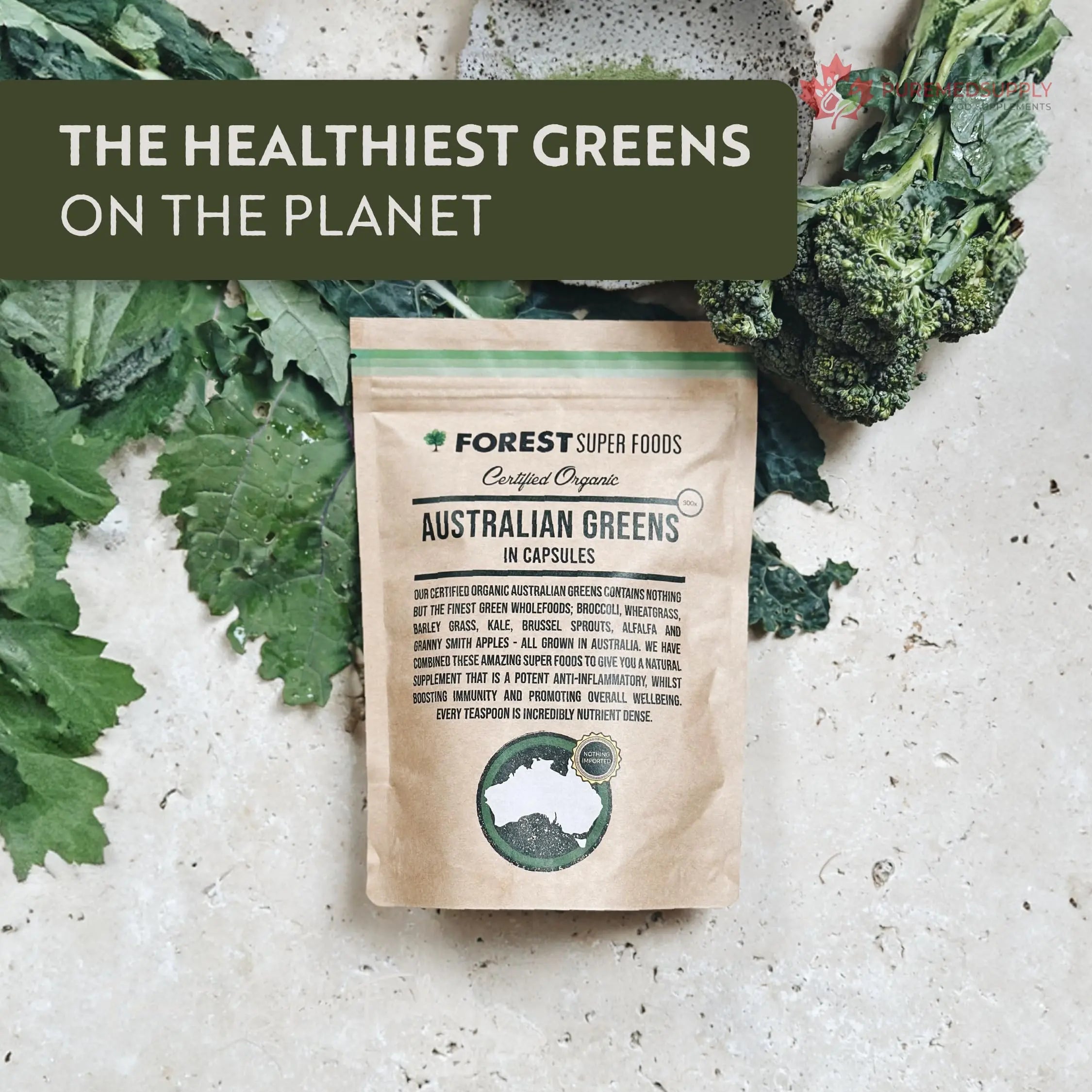Certified Organic Australian Greens Whole Food Blend | 7 Incredible Whole Foods | No fillers or additives Forest Super Foods buy supplements canada