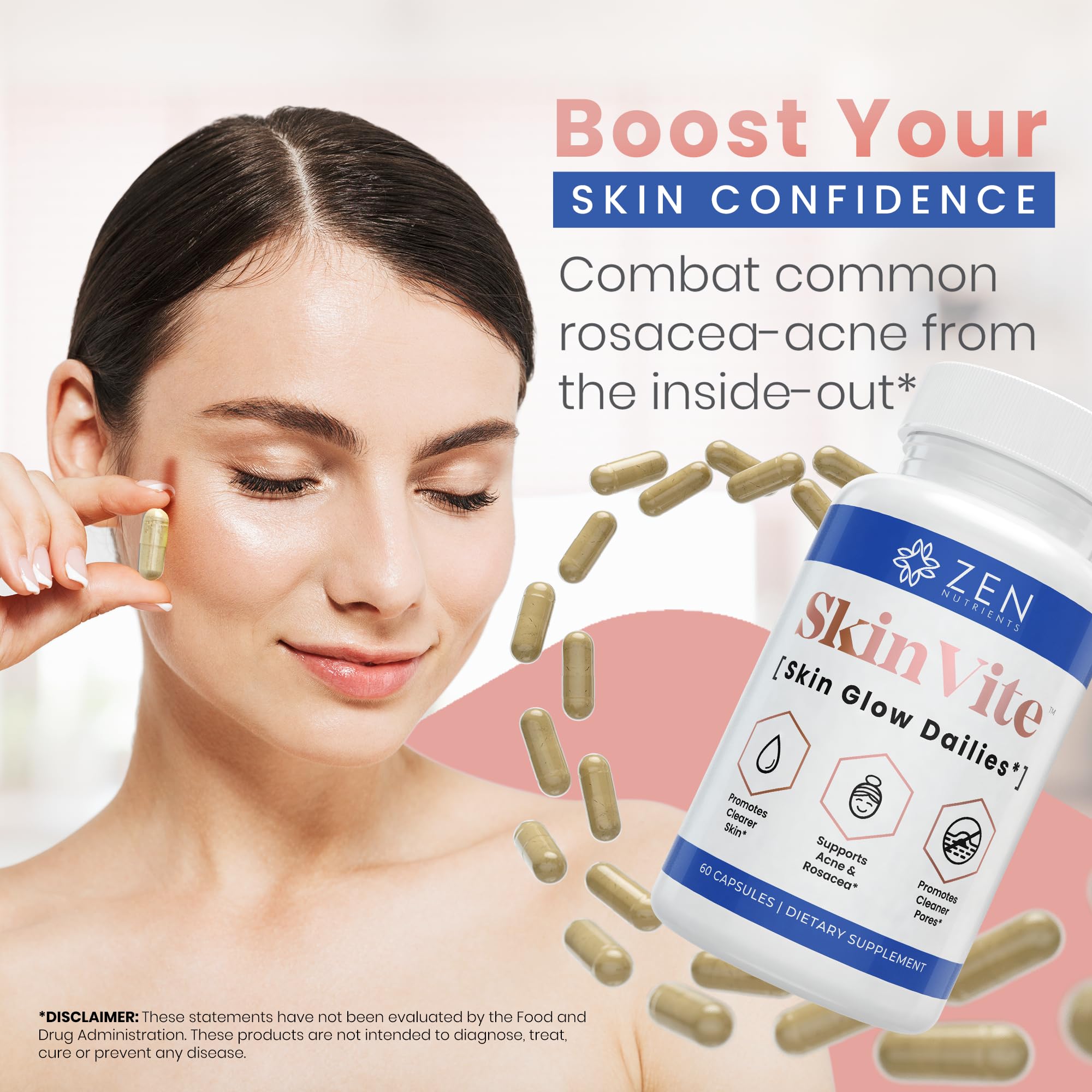 Zen Nutrients SkinVite Natural Skin Supplement for Women, Men & Teens - Hormonal Breakouts & Clear Skin Support Supplement - Detoxifying Vitamin for Acne and Digestion Support Zen Nutrients buy supplements canada