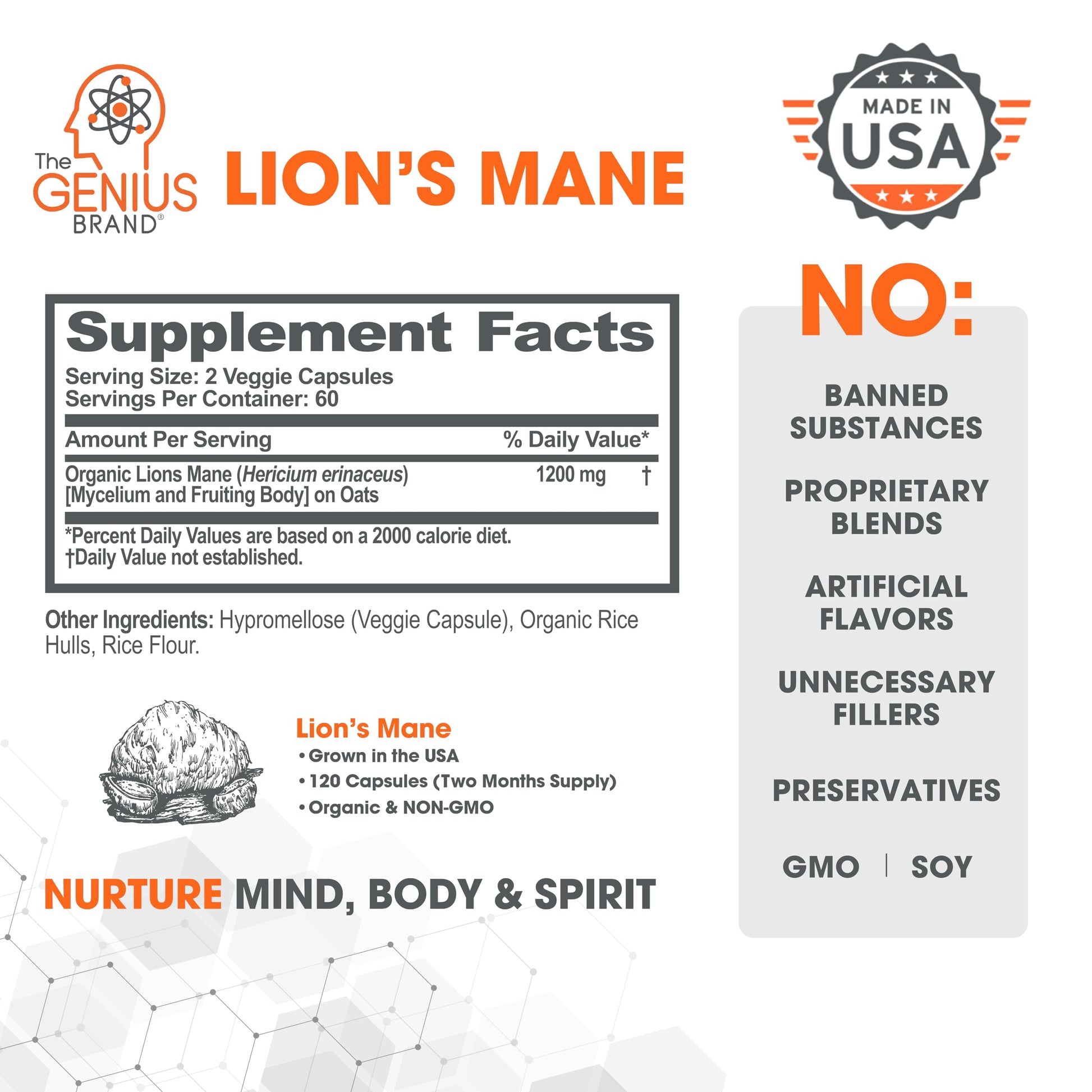 Genius Lions Mane Supplement Capsules - Organic Nootropic Supplement, 1200mg per The Genius Brand buy supplements canada