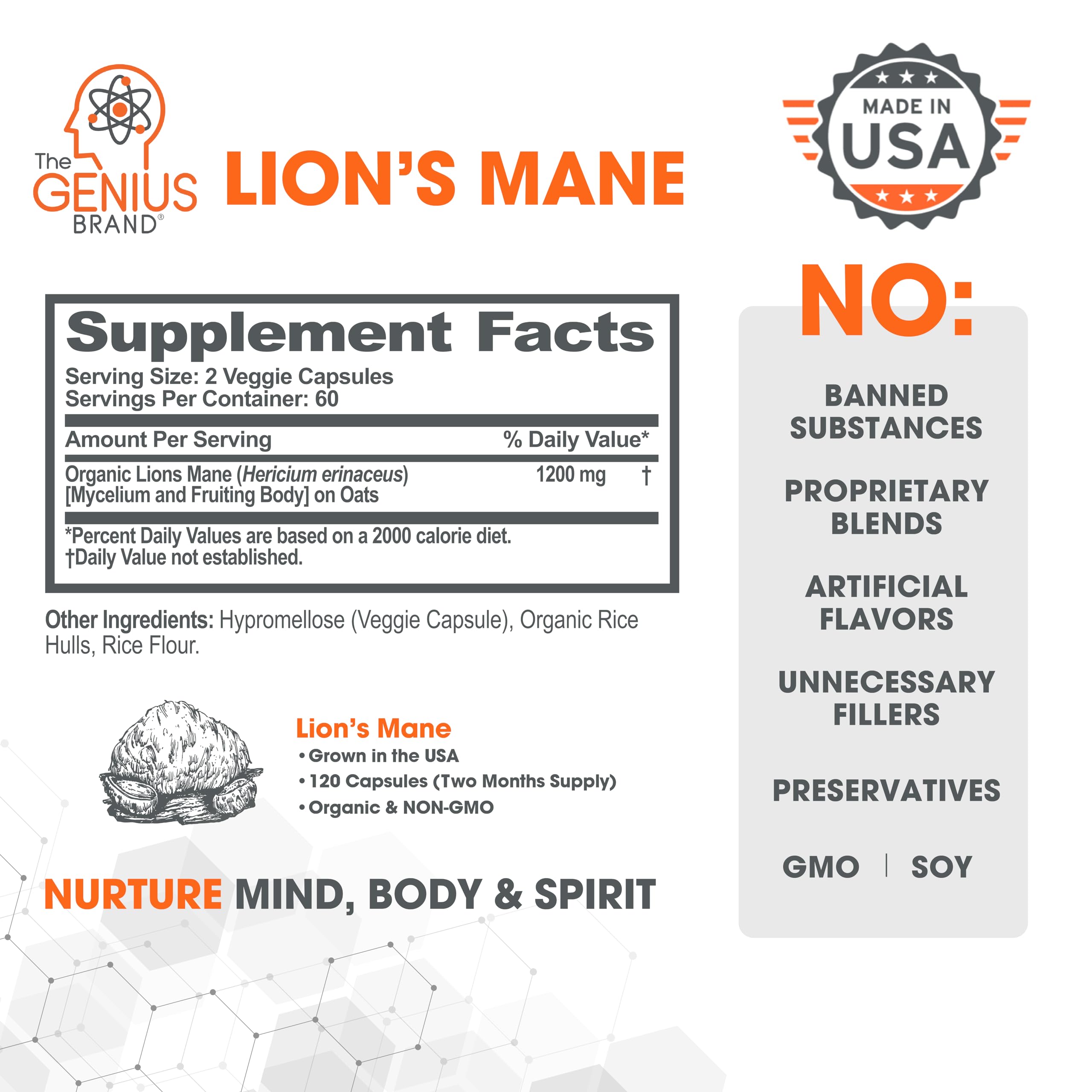 Genius Lions Mane Supplement Capsules - Organic Nootropic Supplement, 1200mg per The Genius Brand buy supplements canada