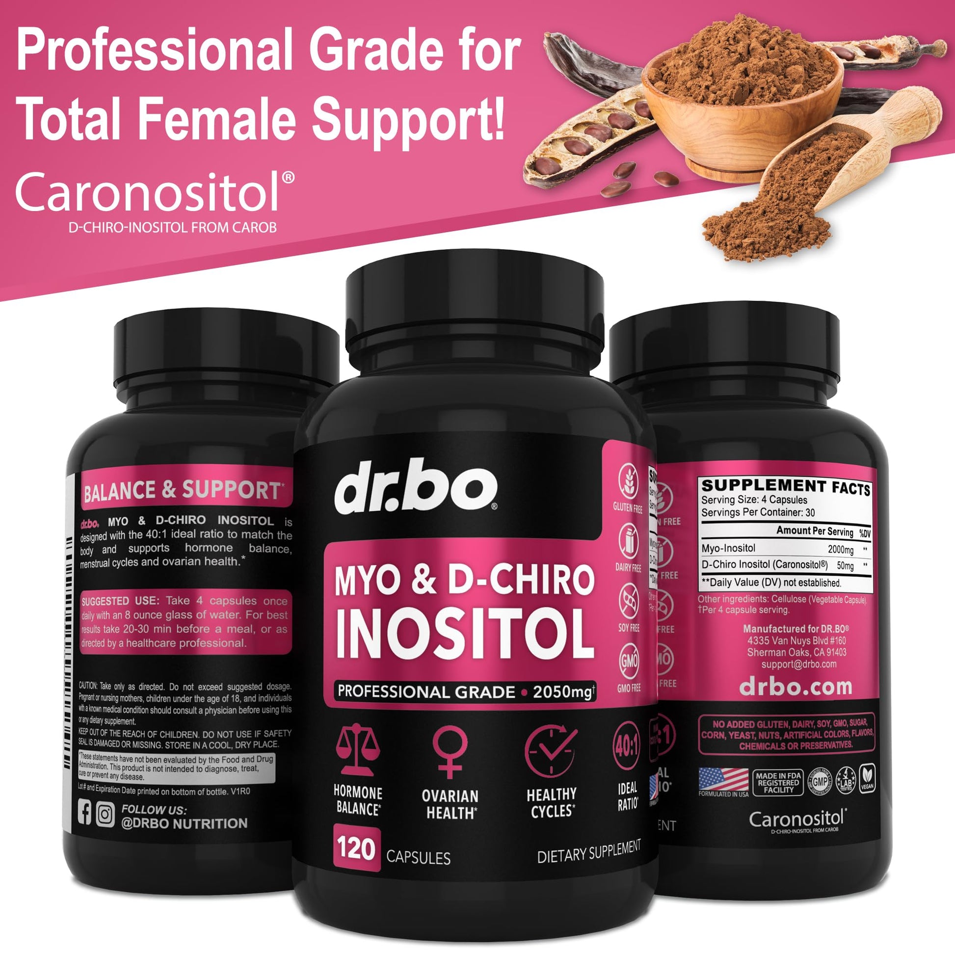 Myo-Inositol & D-Chiro Inositol Supplement Capsules - 40:1 Ratio Hormone Balance DR. BO buy supplements canada