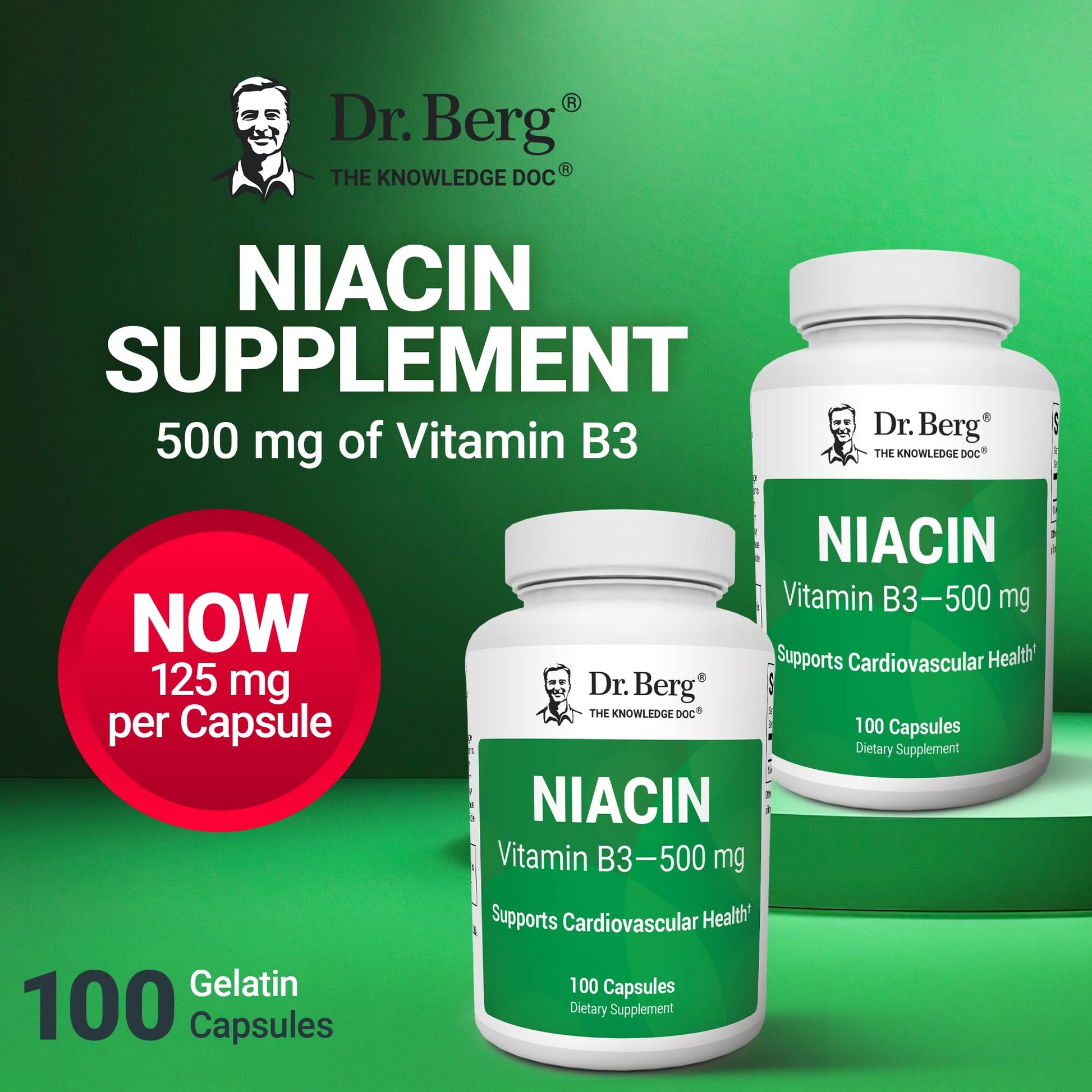 Dr. Berg Highly-Potent Niacin 500 mg – Now Only 125 mg per Capsule for Niacin Flush Tolerance Building – Gradually Increase to 500mg a Day – Vitamin B3 for Heart, Brain & Energy Support – 100 Capsules Dr. Berg Nutritionals buy supplements canada
