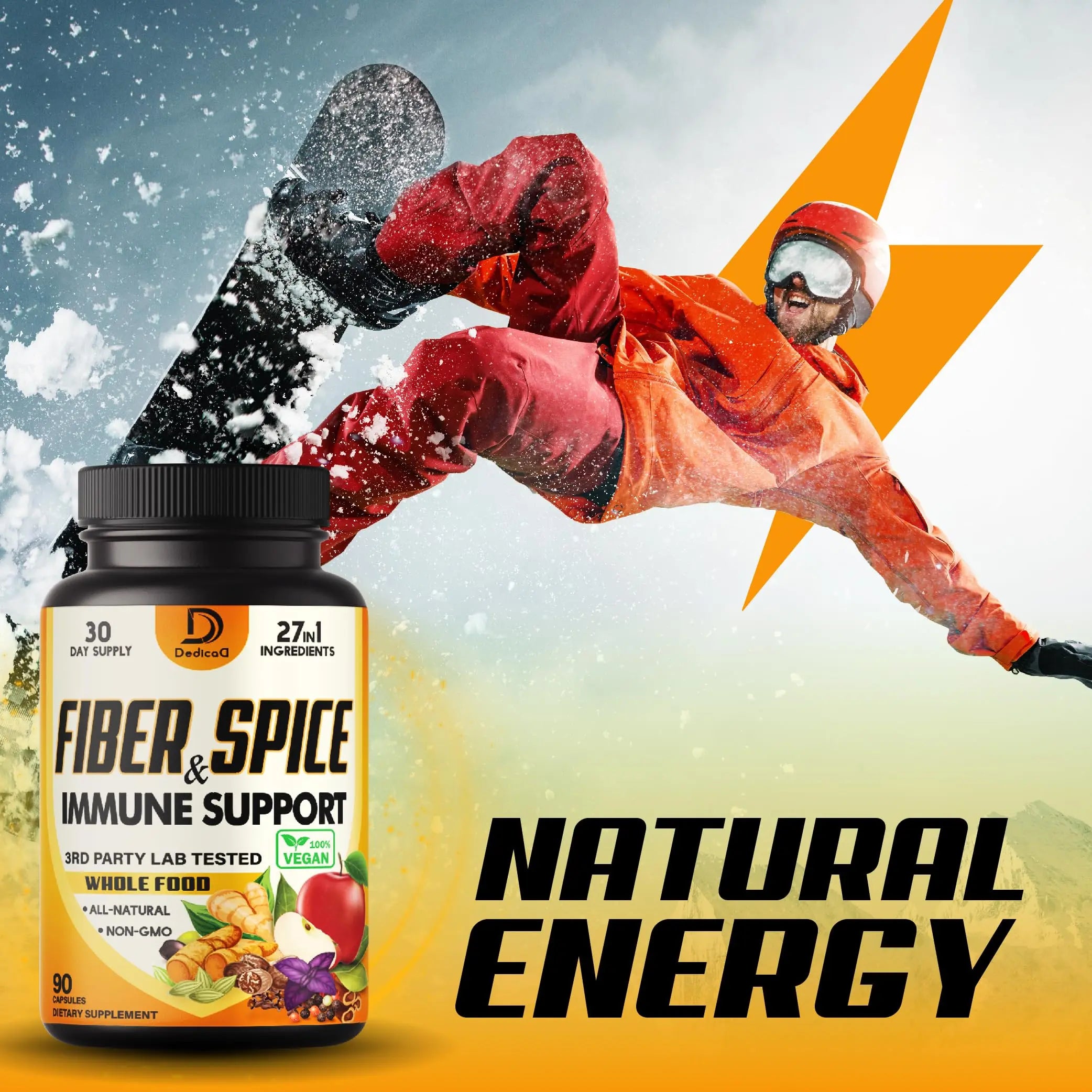 DEDICAD 27in1 Fiber and Spice Supplement - Combined with Organic Psyllium, Whole Apple, Elderberry & More - Support Mood, Body & Immunity - 90 Capsules for 1 Month DEDICAD buy supplements canada