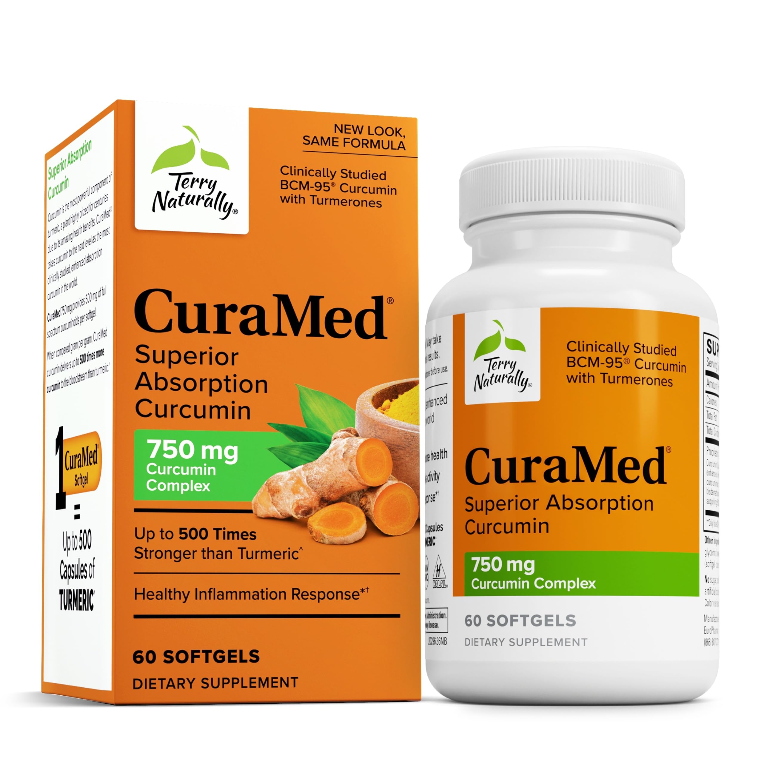 Terry Naturally CuraMed 750mg - Antioxidant Supplement for Brain & Heart Health Support - Dietary Supplement with High-Potency Curcumin Complex - Kidney, Liver & Immune Health Support - 60 Softgels Terry Naturally buy supplements canada