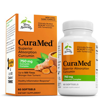 Terry Naturally CuraMed 750mg - Antioxidant Supplement for Brain & Heart Health Support - Dietary Supplement with High-Potency Curcumin Complex - Kidney, Liver & Immune Health Support - 60 Softgels Terry Naturally buy supplements canada