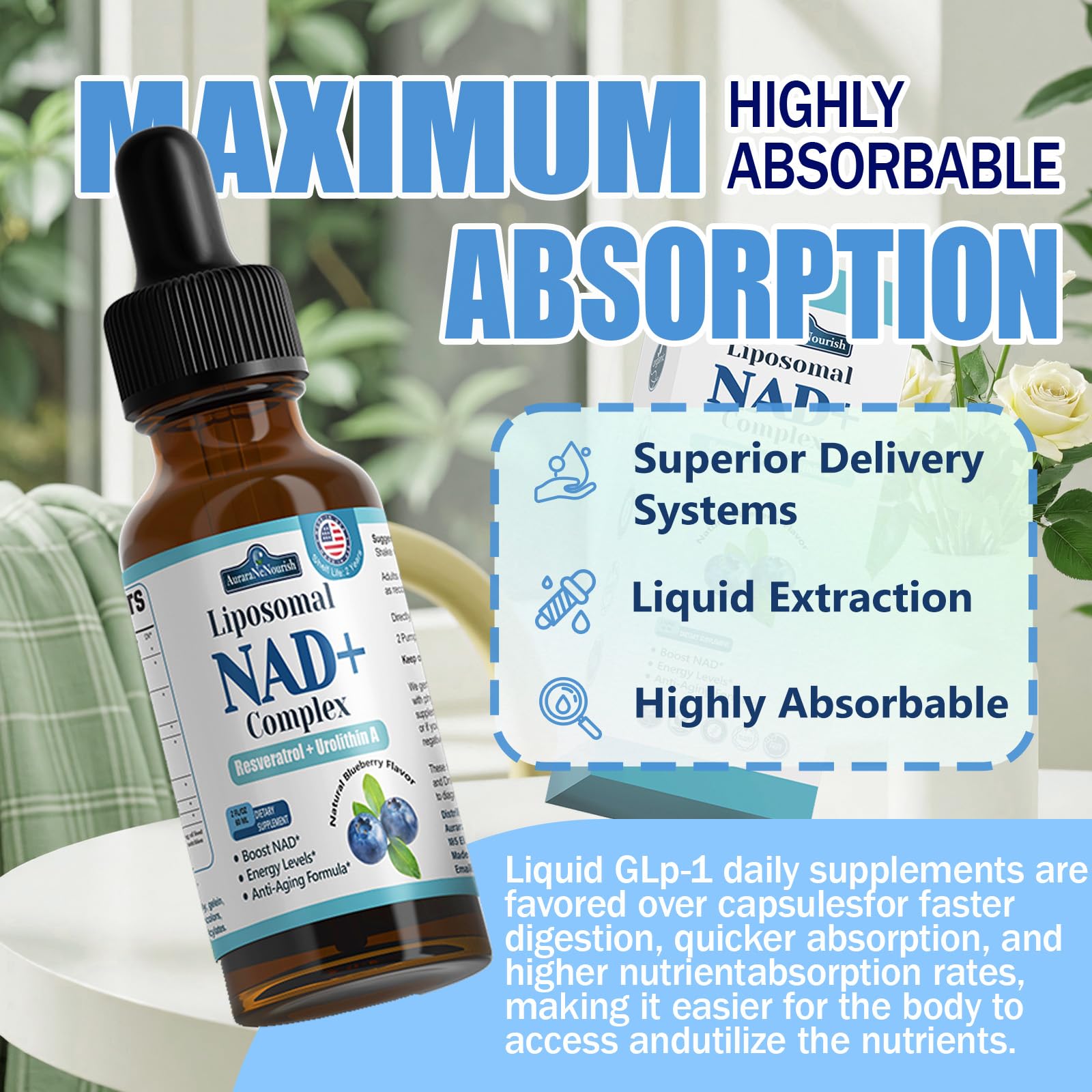 Liposomal NAD+ Liquid Drops, 8-in-1 NAD⁺ Nicotinamide Riboside Resveratrol 900mg w. Quercetin & Urolithin A | Fast Absorption NAD+ Supplement with CoQ10, ALA | Cellular Energy, Anti-Aging, Vitality AuraraNeNourish buy supplements canada