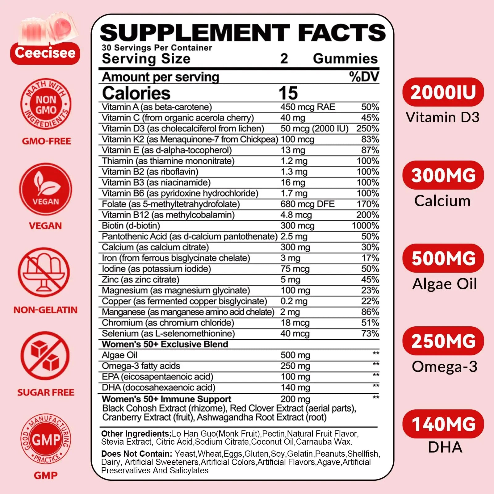 Ceecisee Vitamin Gummies for 50+ Women: Organic Vegan Multivitamin with Iron Omega3 B12 D3 Biotin Zinc Ashwagandha for Hair Skin Health Energy Immune Suppor Ceecisee buy supplements canada