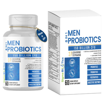 Probiotics for Men - 150 Billion CFU Acidophilus Capsules with Prebiotics & Postbiotics - Supports Gut Microbiome, Colon & Immune Health - 37 Strains with Digestive Enzymes - 60 Vegan Capsules SigmaBiotics buy supplements canada