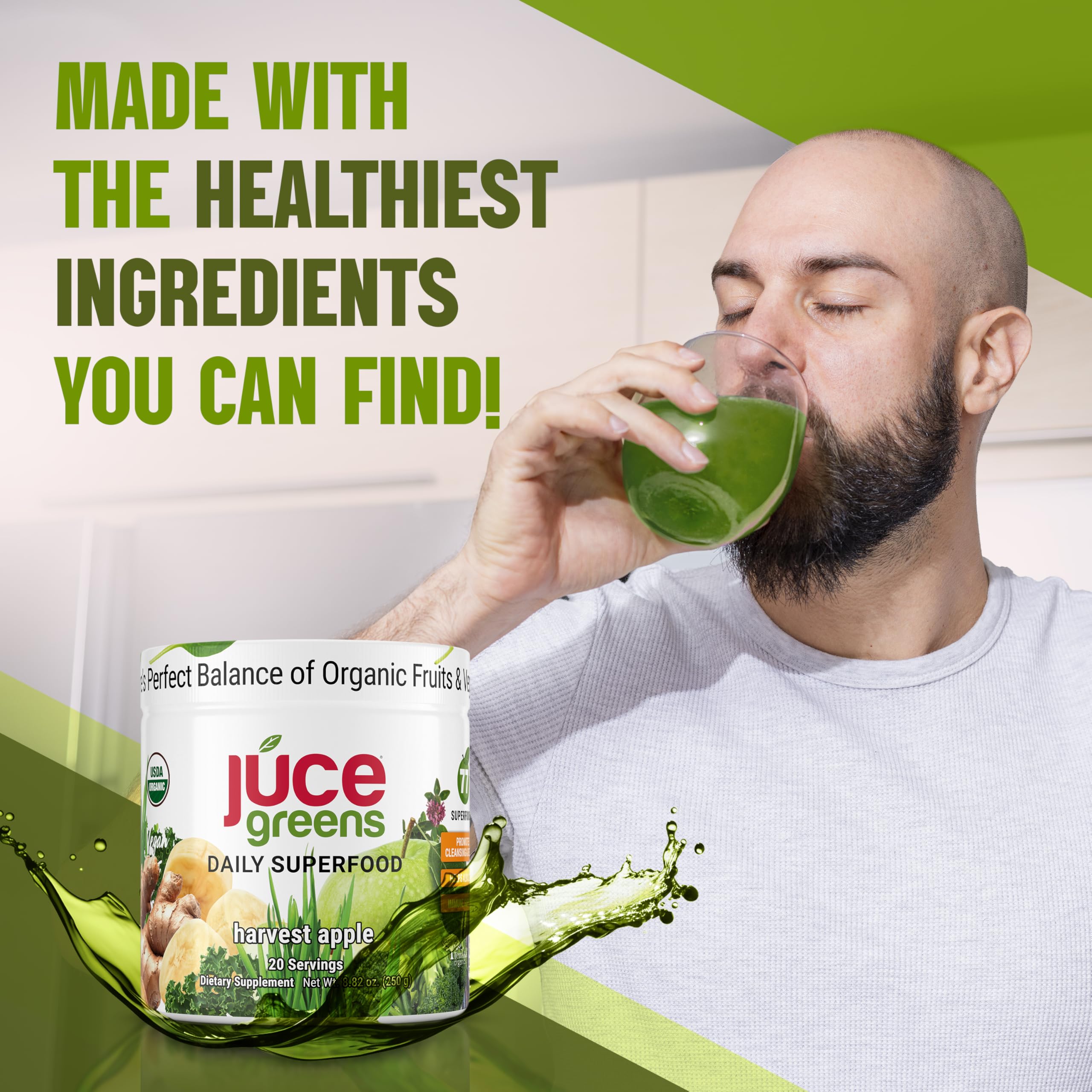 Terra Kai Organics JUCE Green Superfood Powder, Organic Fruits and Veggies Supplement W/ 77 Superfoods Plus Prebiotic Probiotic Blend, Harvest Apple Flavor - 20 Servings (250 g) Terra Kai Organics buy supplements canada
