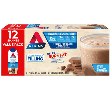 Atkins Milk Chocolate Delight Protein Shake, 15g Protein, Low Glycemic, 2g Net Carb Atkins buy supplements canada