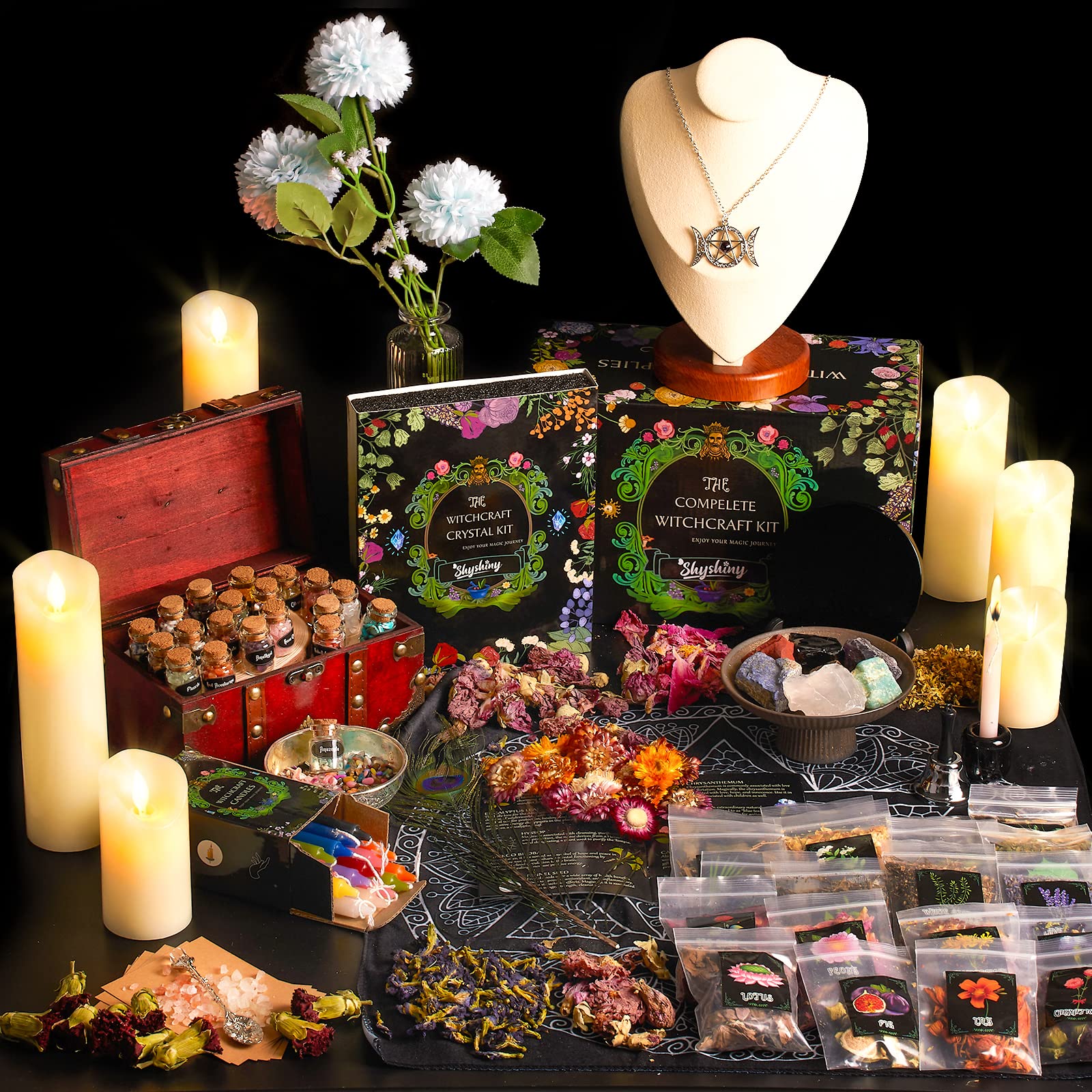 SHYSHINY Witchcraft Supplies Kit for Wiccan Spells, 95 Pack of 7 Chakra Stones, Crystals, Dried Herbs SHYSHINY buy supplements canada